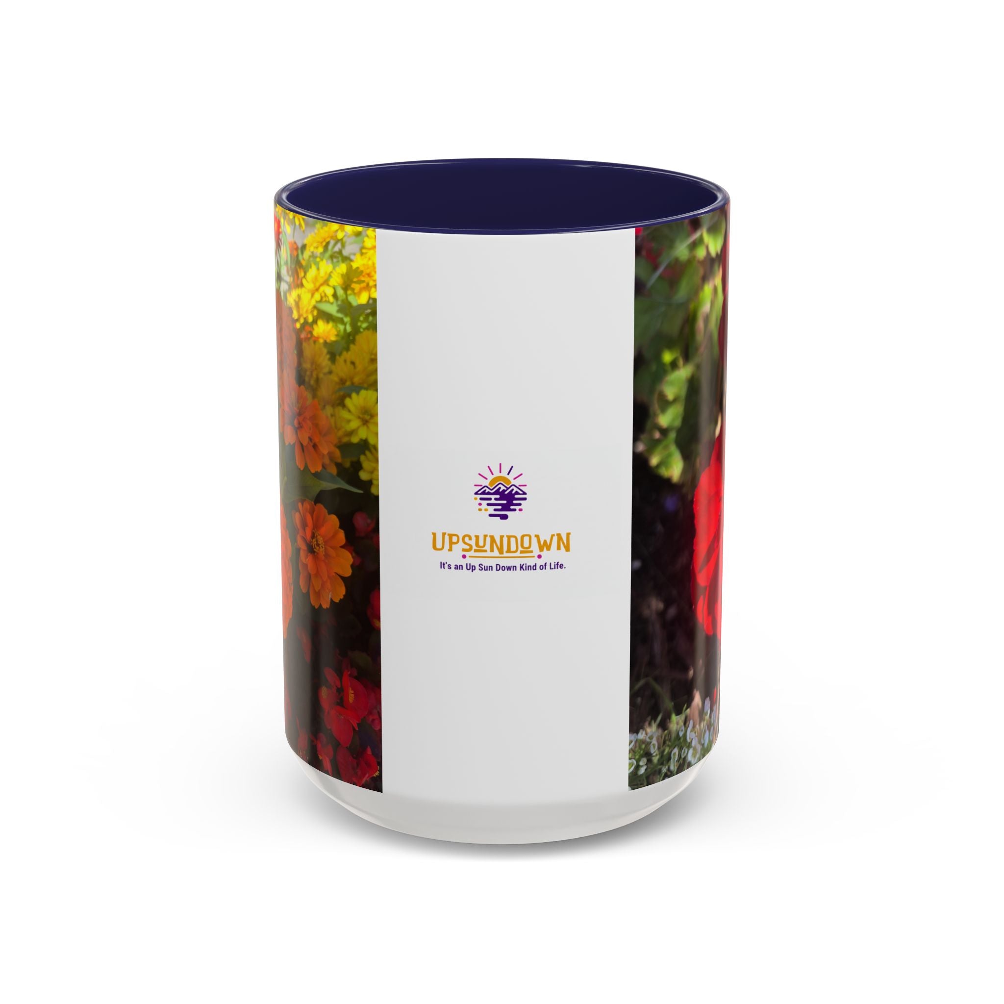Accent Coffee Mug - Red Rose Floral Photo with Upsundown Logo (11/15oz)