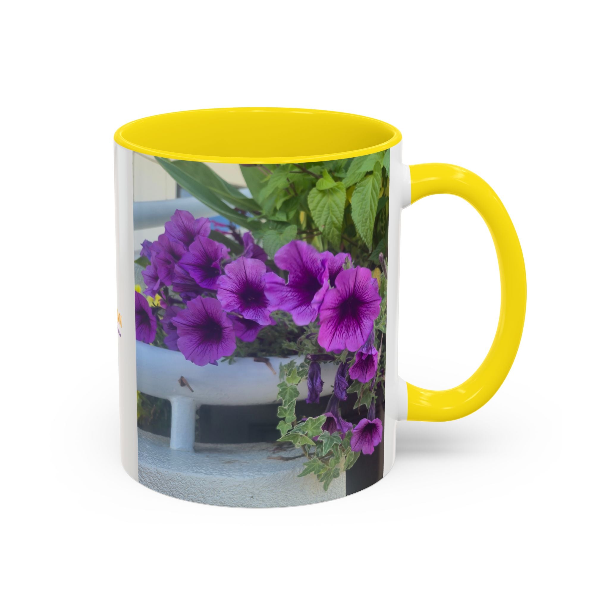 Floral Accent Coffee Mug — "Upsundown" Logo 11/15oz