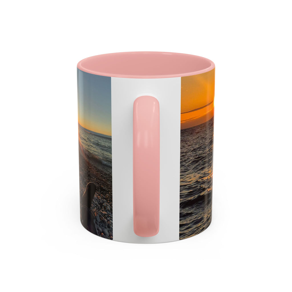 Sunset Beach Photo Accent Coffee Mug — 'UPSUNDOWN' Logo 11/15oz