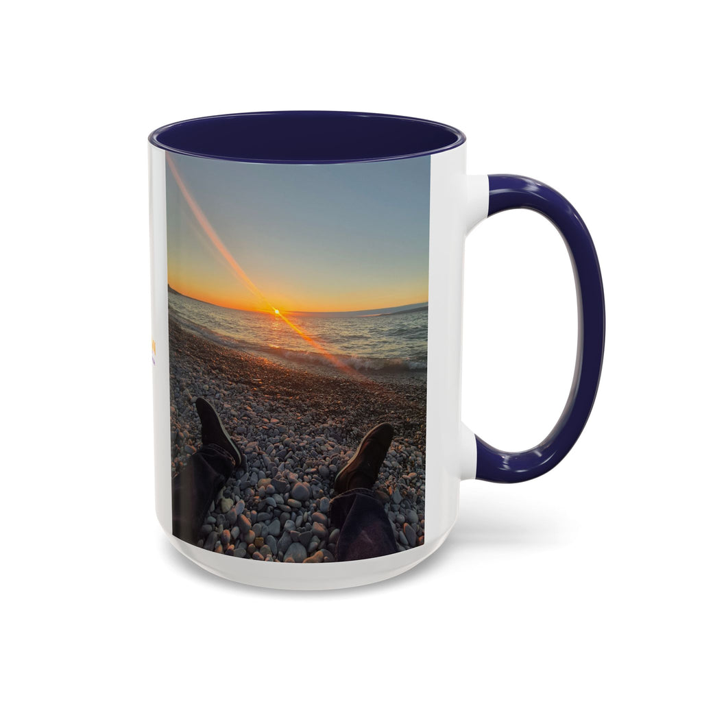 Sunset Beach Photo Accent Coffee Mug — 'UPSUNDOWN' Logo 11/15oz