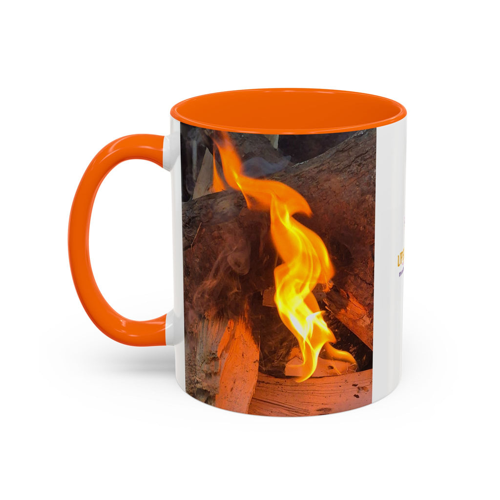 Sunset Bird Accent Coffee Mug — 'Upsindown' Logo Sunrise Scene, 11/15 oz