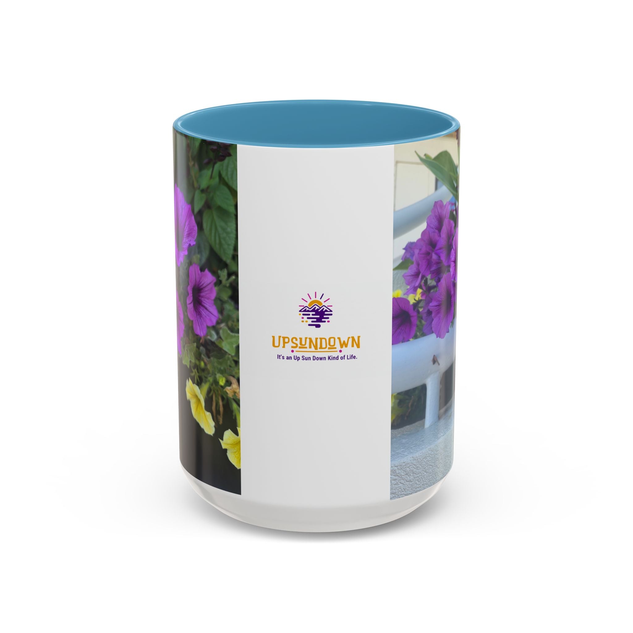 Floral Accent Coffee Mug — "Upsundown" Logo 11/15oz