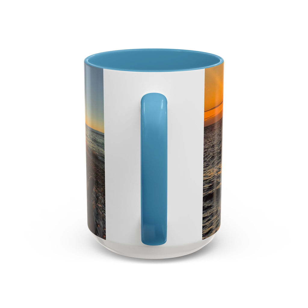 Sunset Beach Photo Accent Coffee Mug — 'UPSUNDOWN' Logo 11/15oz