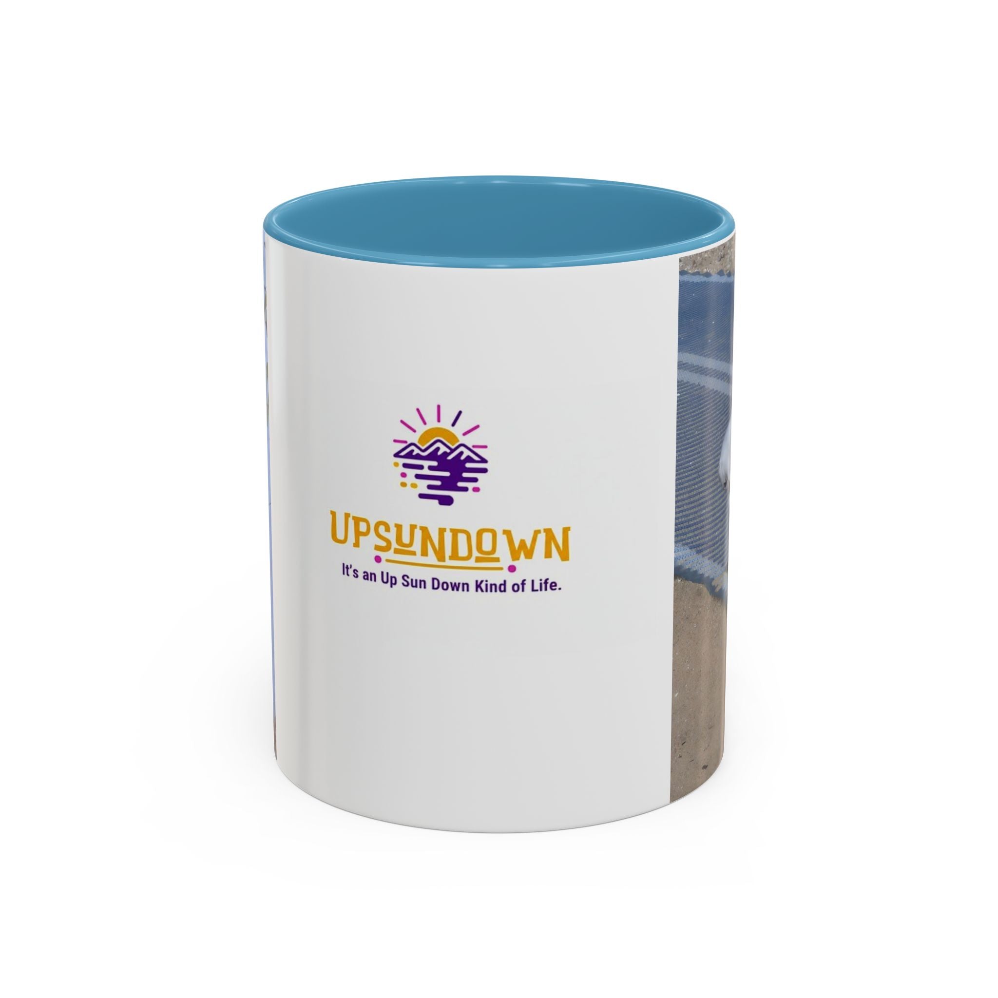 Accent Coffee Mug — 'UpSundown' Scenic Seagull Beach Coffee Mug (11/15oz)