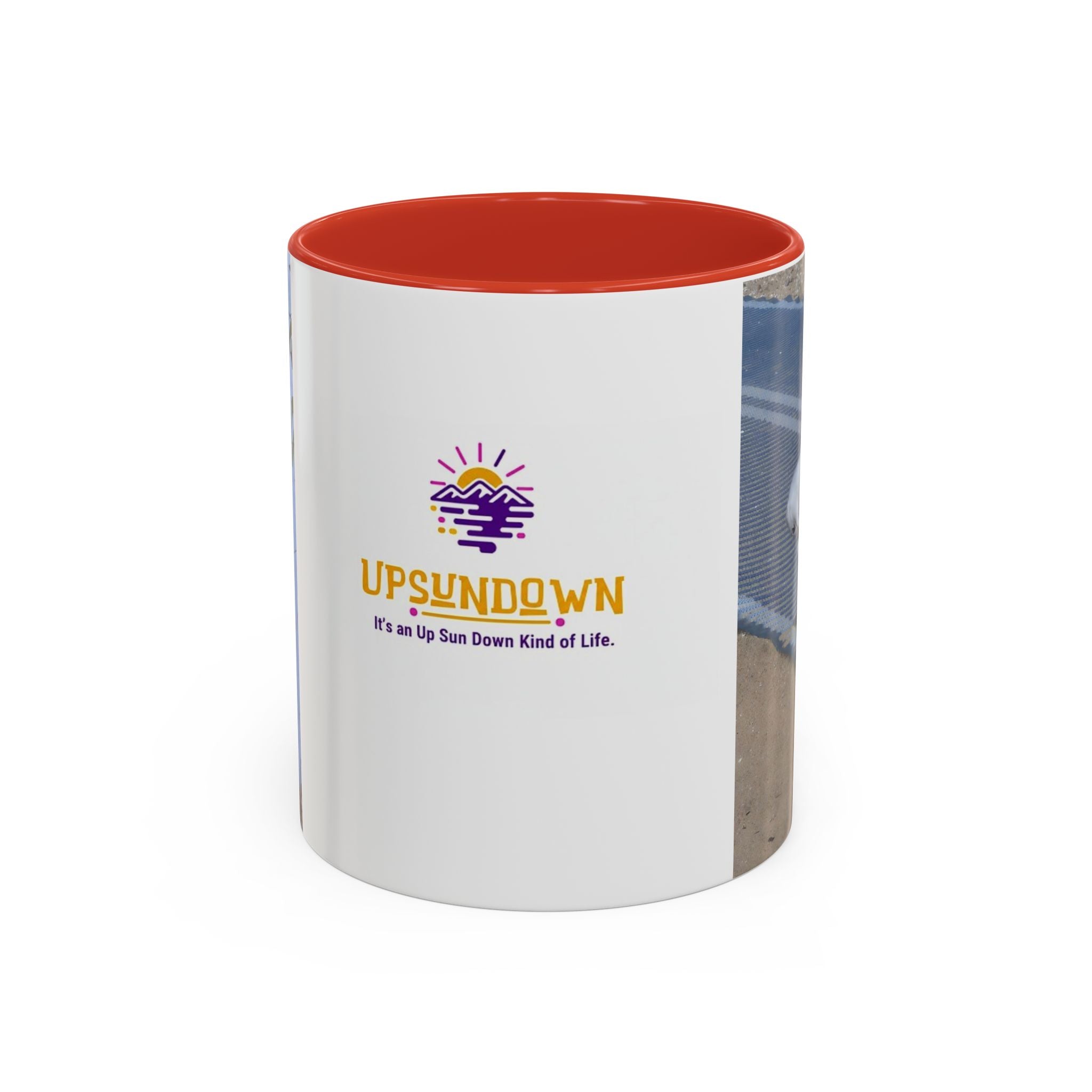 Accent Coffee Mug — 'UpSundown' Scenic Seagull Beach Coffee Mug (11/15oz)