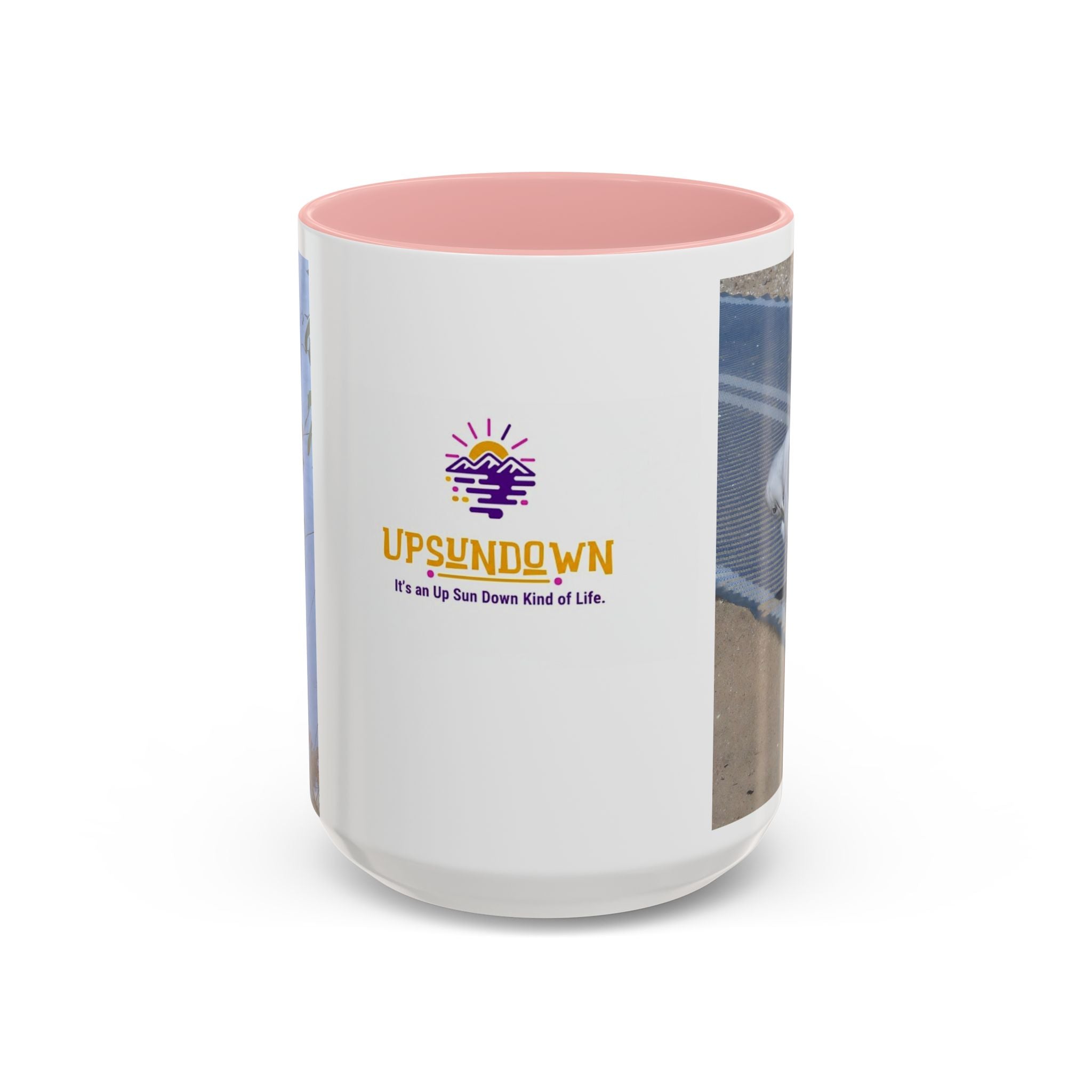 Accent Coffee Mug — 'UpSundown' Scenic Seagull Beach Coffee Mug (11/15oz)
