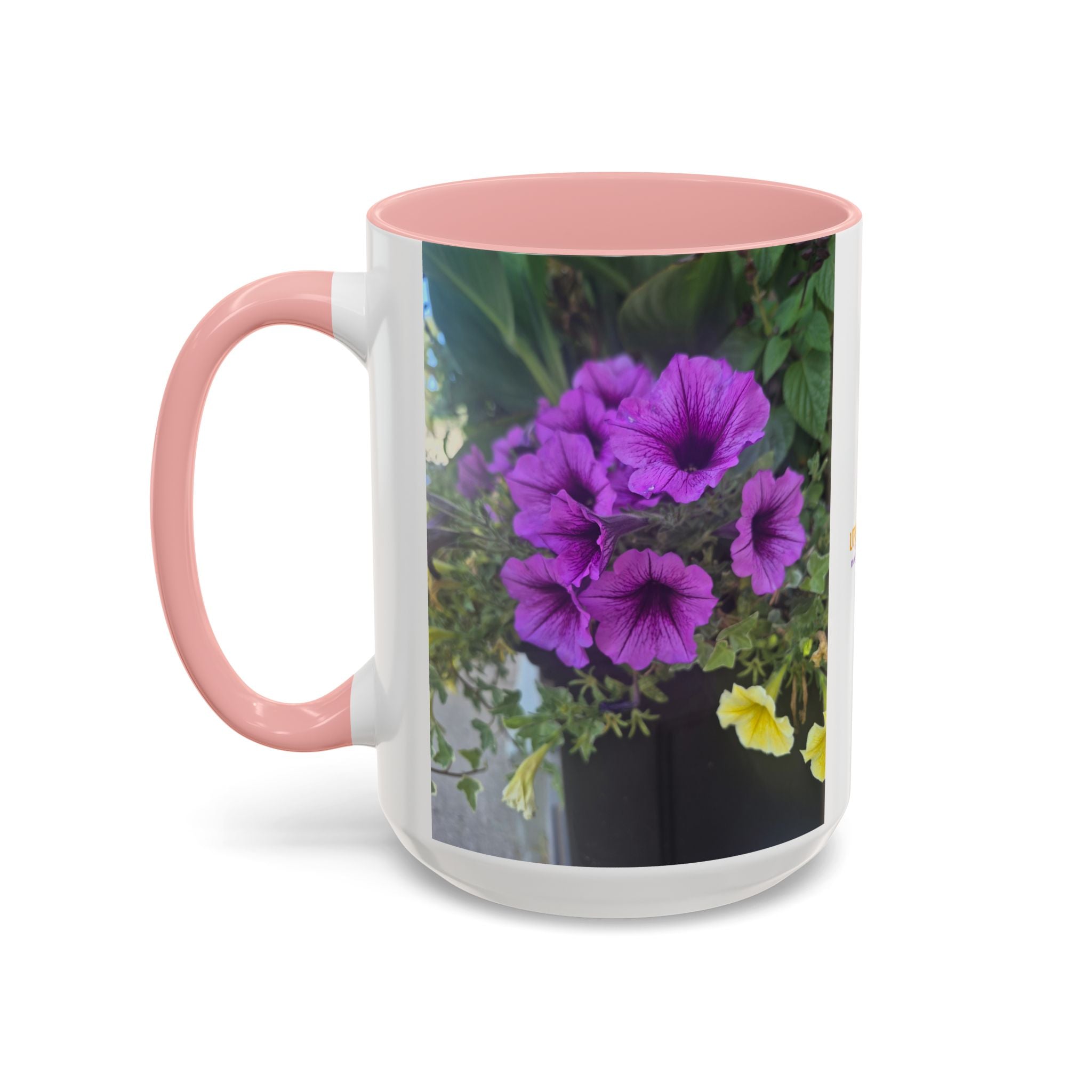 Floral Accent Coffee Mug — "Upsundown" Logo 11/15oz
