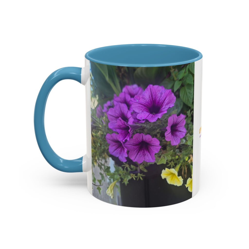 Floral Accent Coffee Mug — "Upsundown" Logo 11/15oz