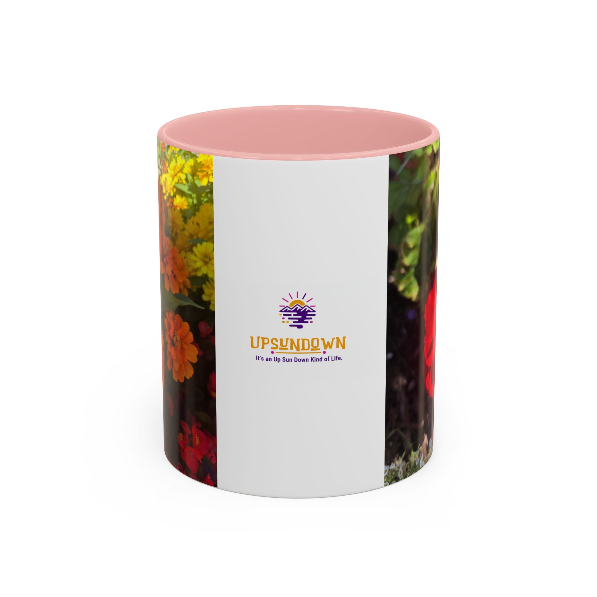 Accent Coffee Mug - Red Rose Floral Photo with Upsundown Logo (11/15oz)