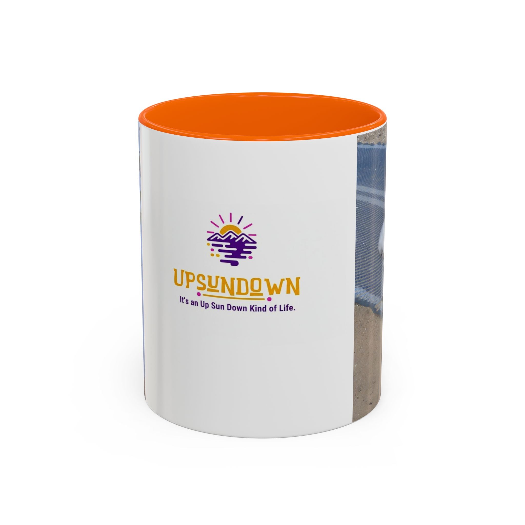 Accent Coffee Mug — 'UpSundown' Scenic Seagull Beach Coffee Mug (11/15oz)