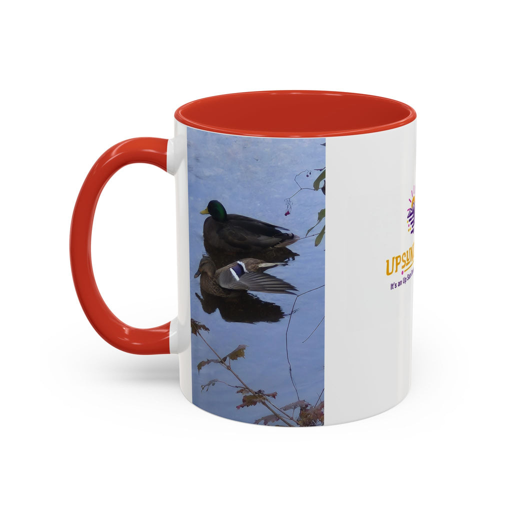 Accent Coffee Mug — 'UpSundown' Scenic Seagull Beach Coffee Mug (11/15oz)