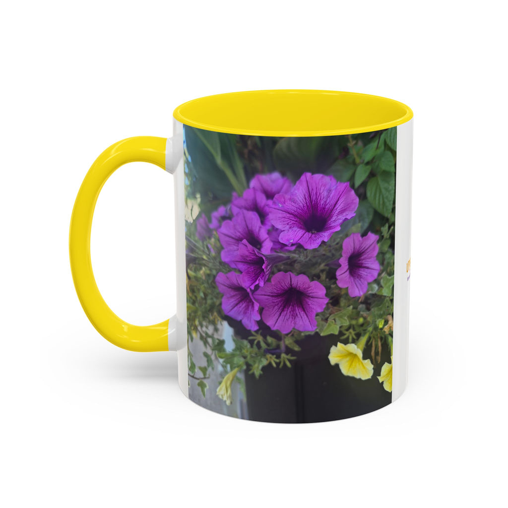 Floral Accent Coffee Mug — "Upsundown" Logo 11/15oz