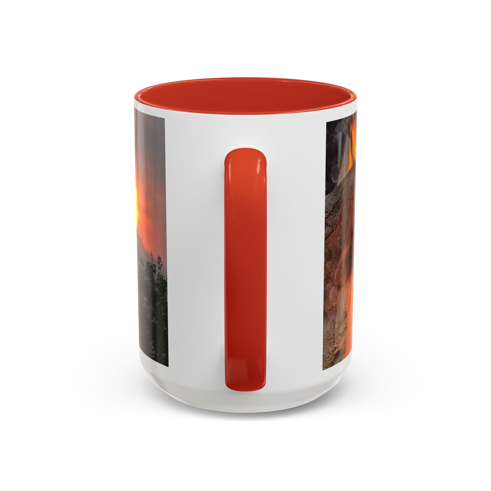 Sunset Bird Accent Coffee Mug — 'Upsindown' Logo Sunrise Scene, 11/15 oz