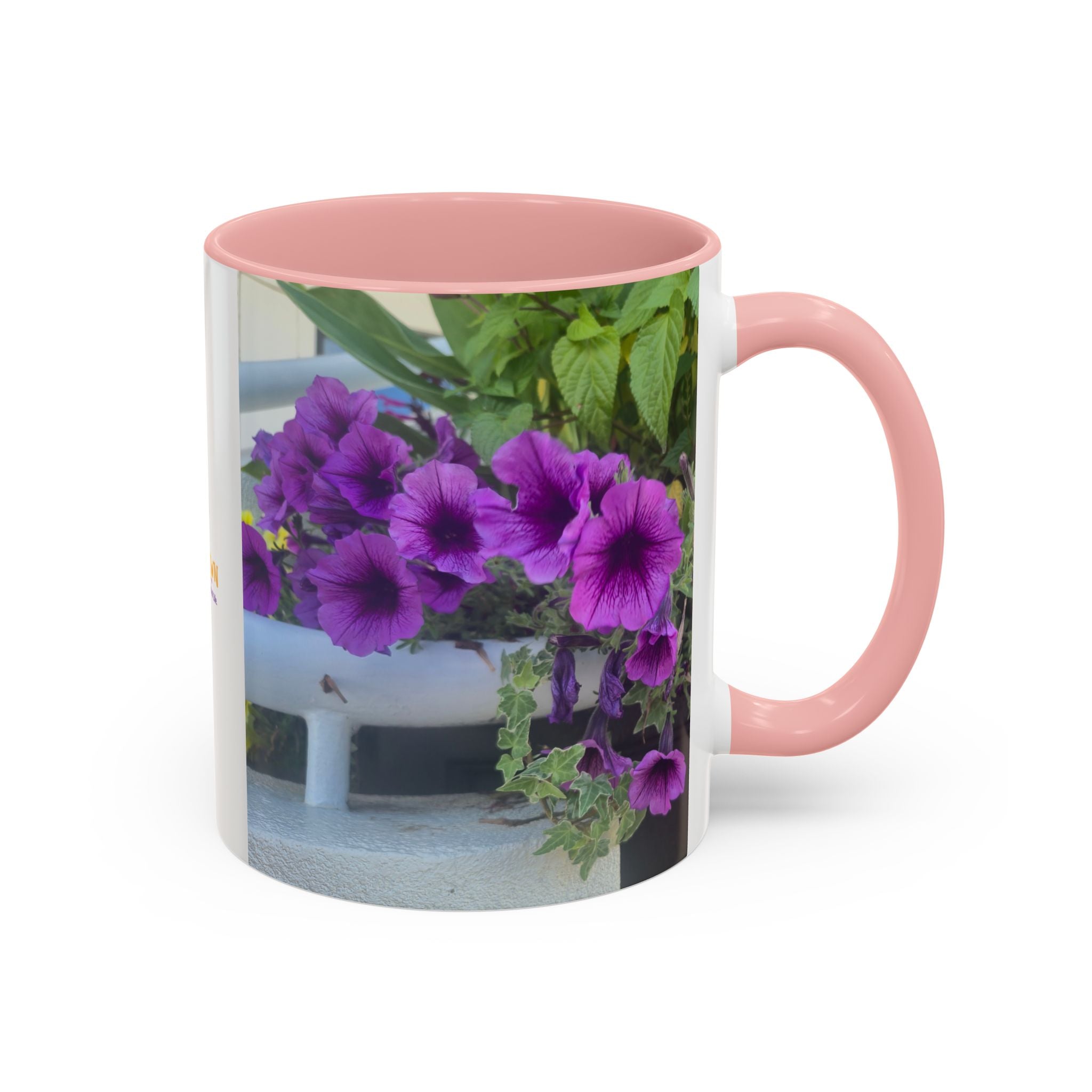 Floral Accent Coffee Mug — "Upsundown" Logo 11/15oz