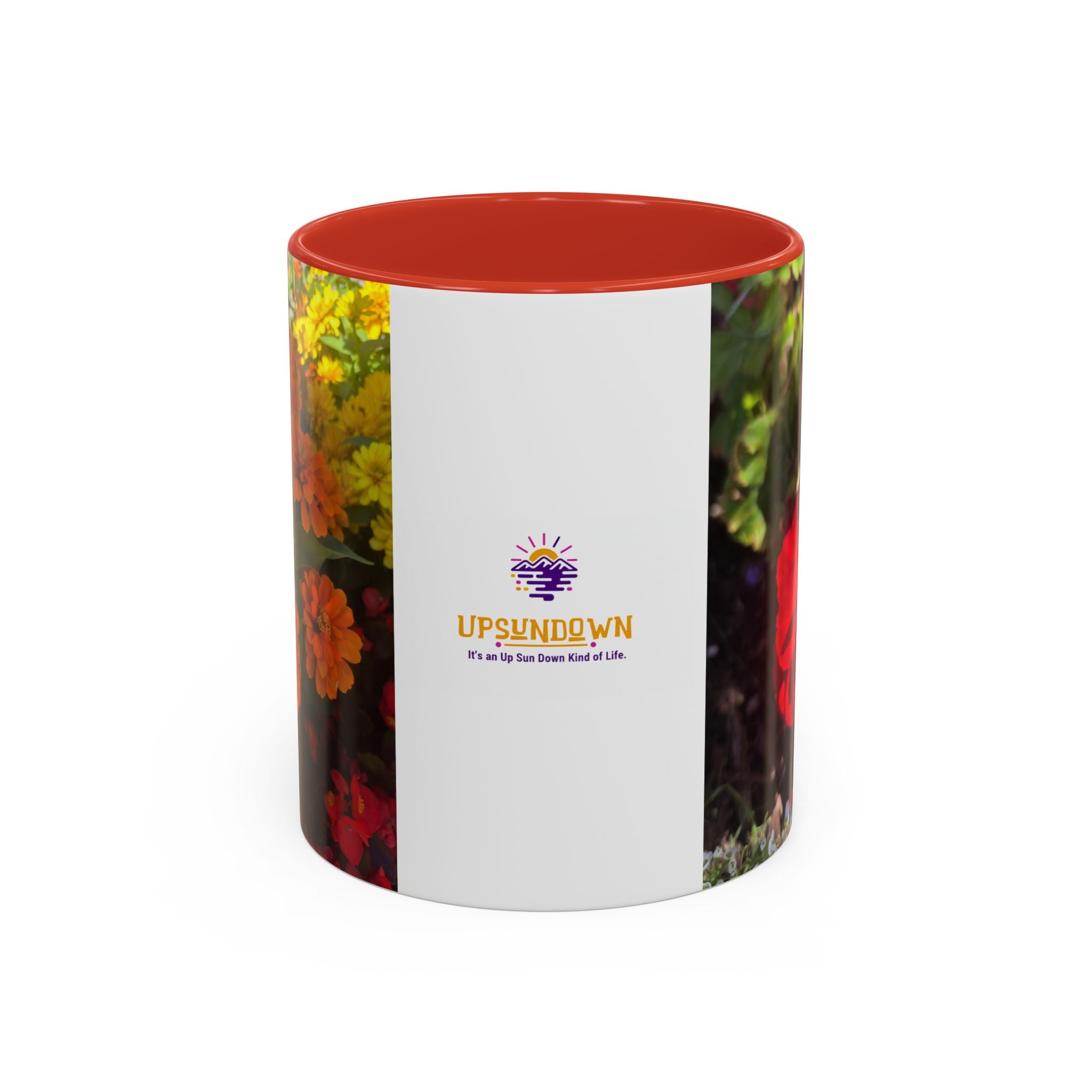 Accent Coffee Mug - Red Rose Floral Photo with Upsundown Logo (11/15oz)