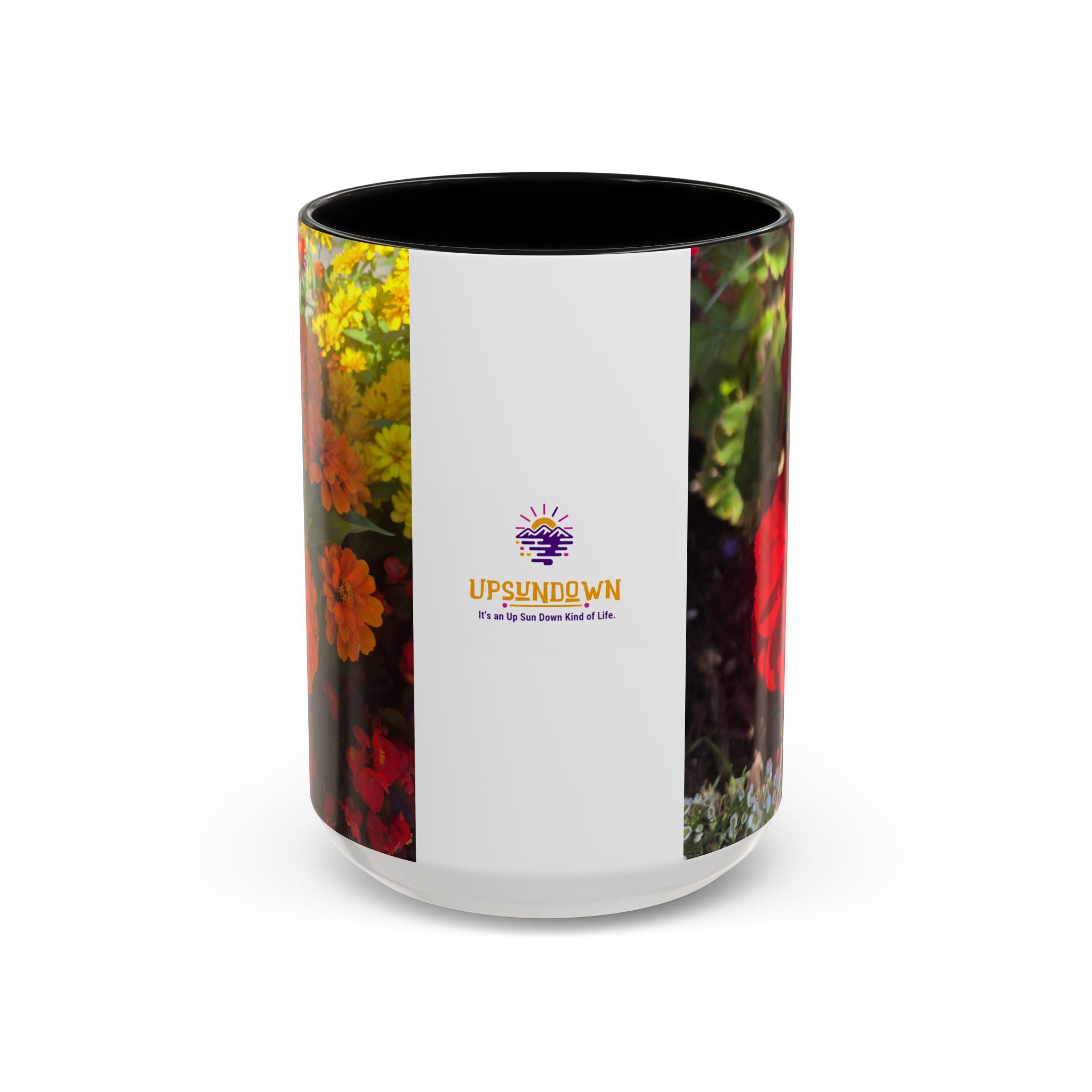 Accent Coffee Mug - Red Rose Floral Photo with Upsundown Logo (11/15oz)