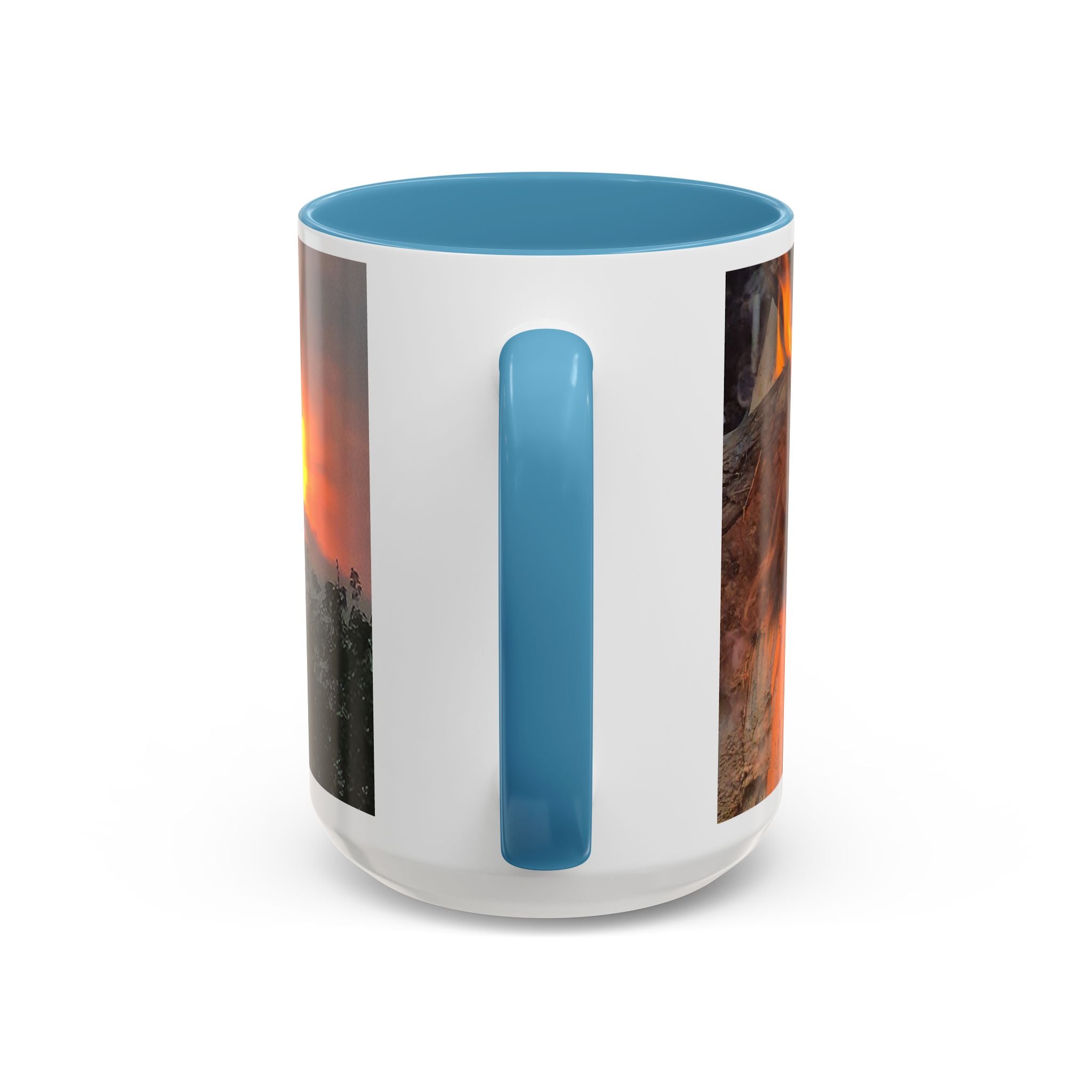 Sunset Bird Accent Coffee Mug — 'Upsindown' Logo Sunrise Scene, 11/15 oz