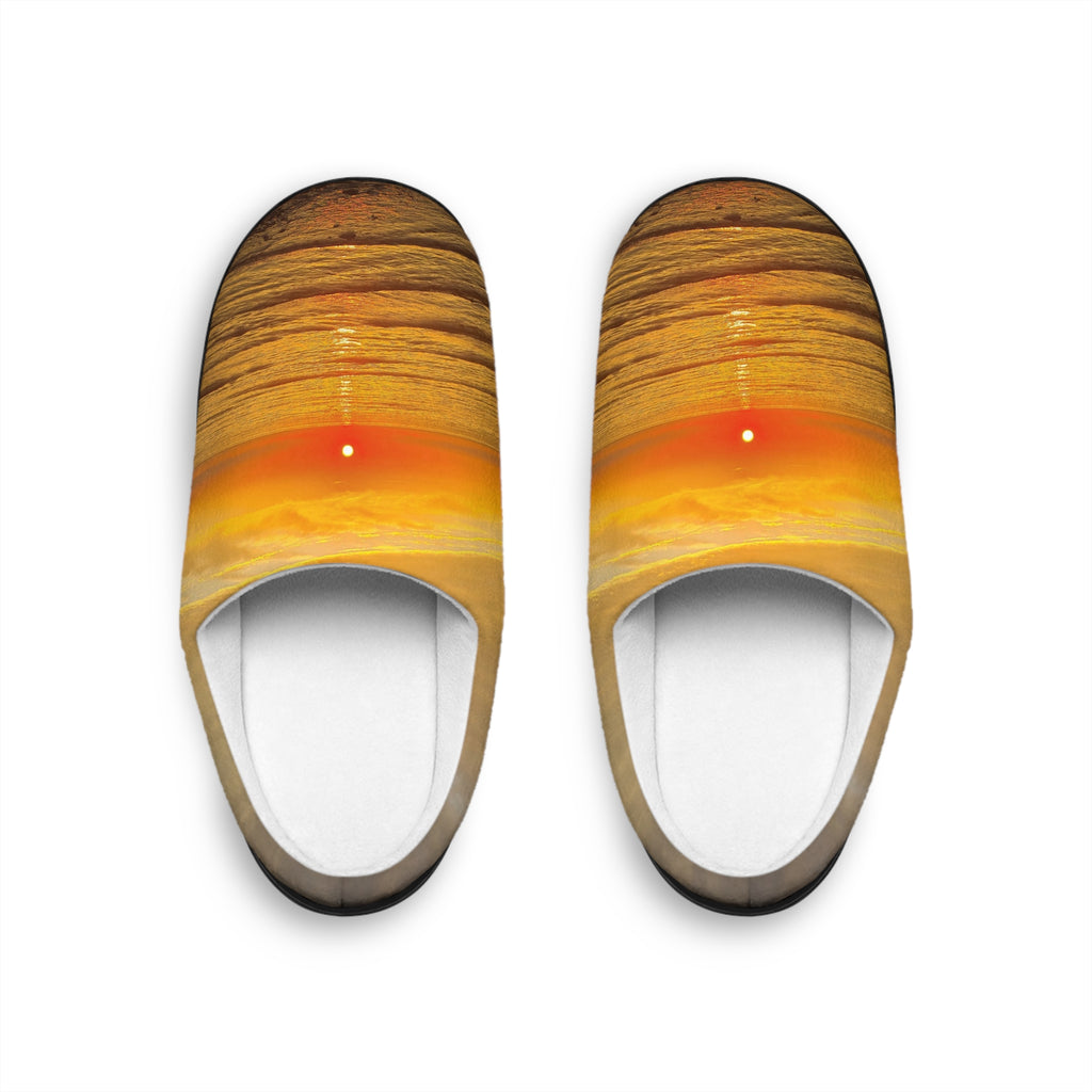 Sunset Horizon Women's Indoor Slippers — Cozy Golden Beach Vibe