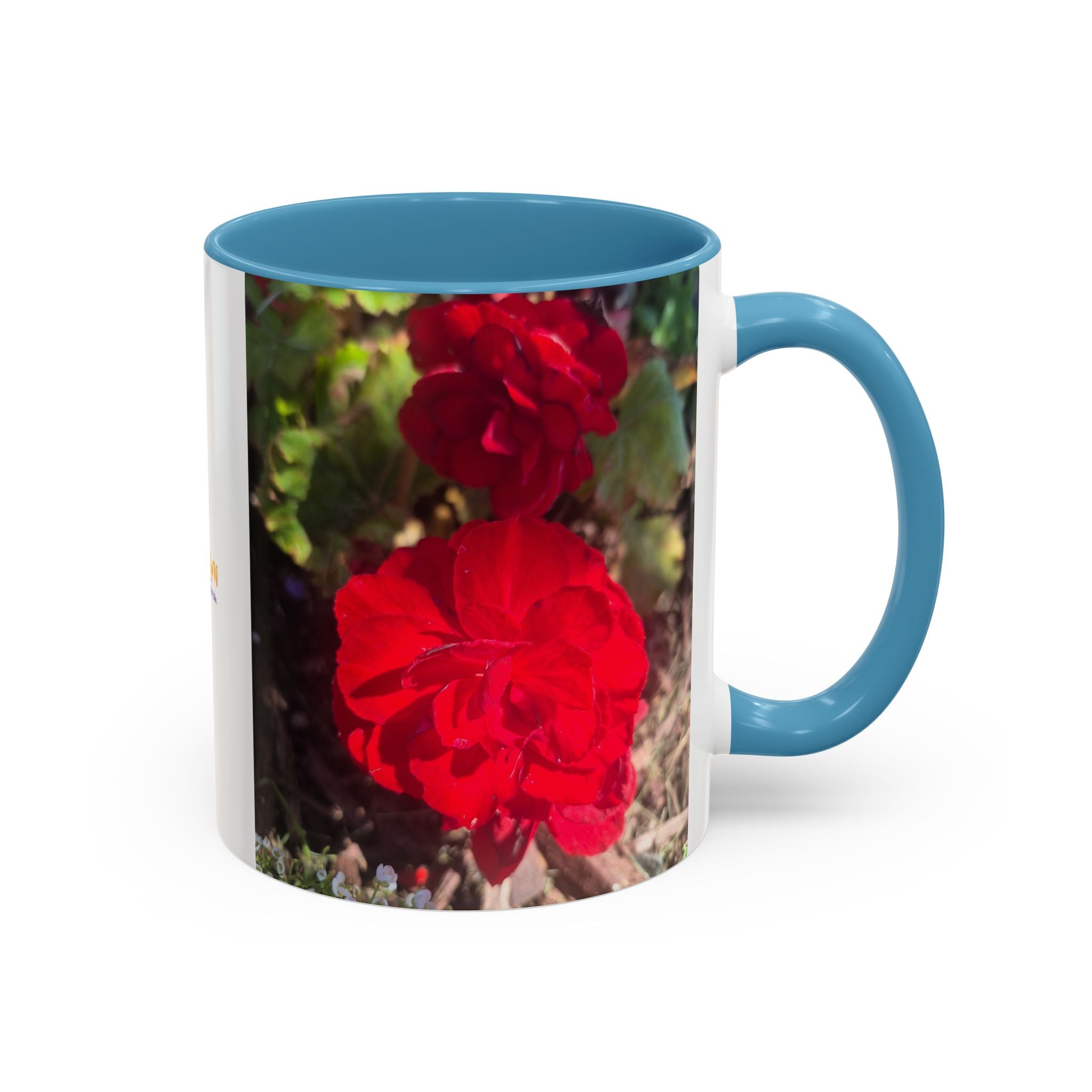 Accent Coffee Mug - Red Rose Floral Photo with Upsundown Logo (11/15oz)