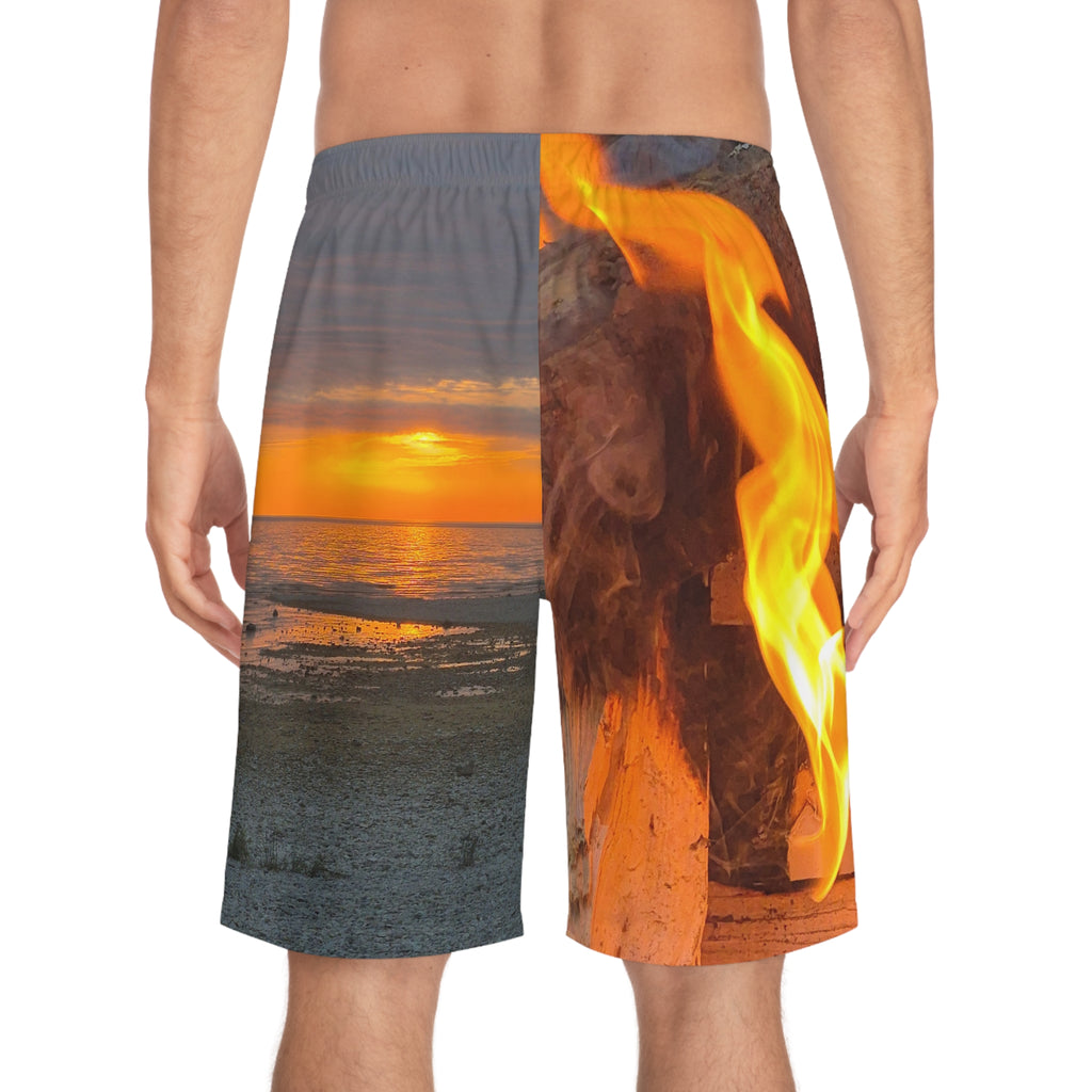 Sunset & Flame Beach Board Shorts for Men