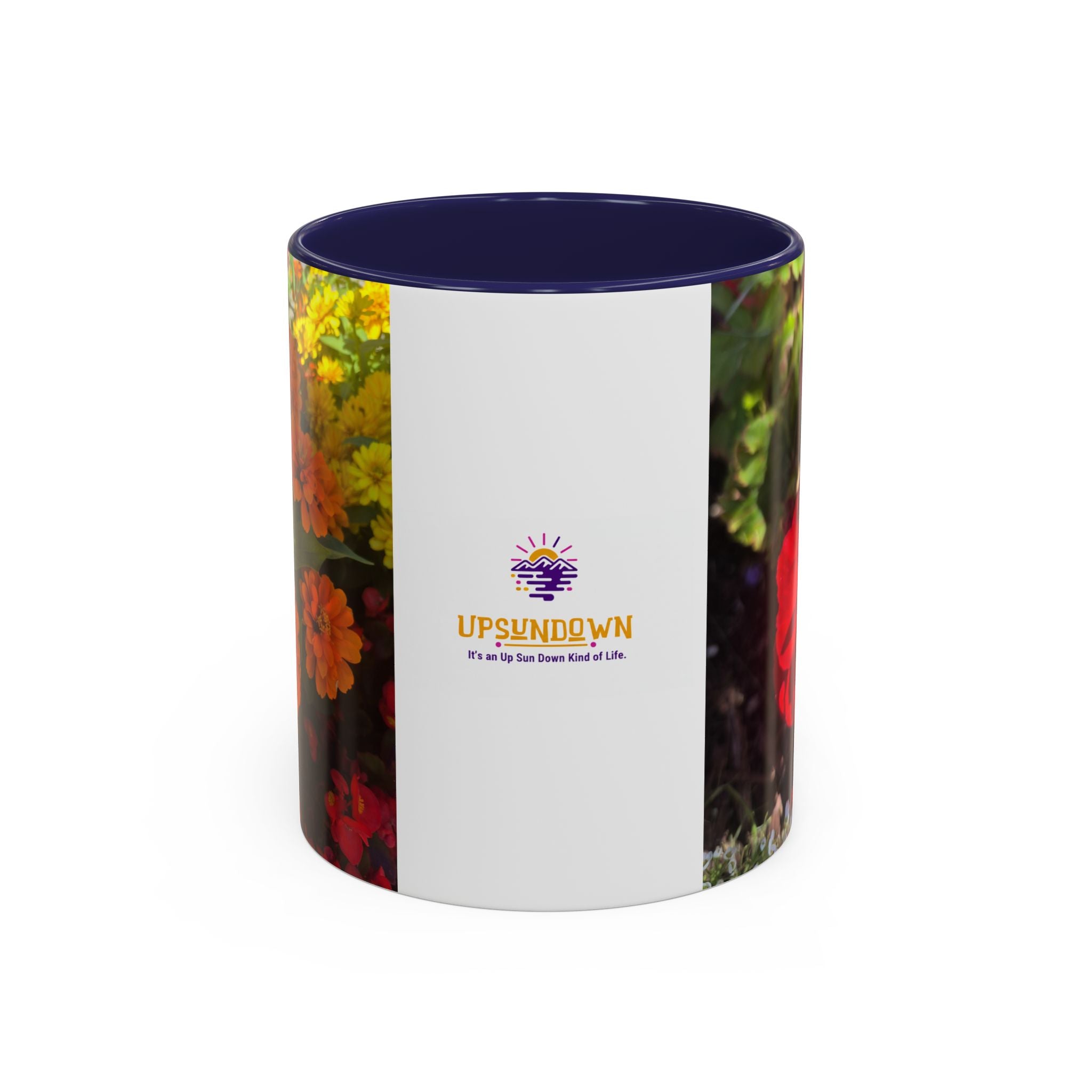 Accent Coffee Mug - Red Rose Floral Photo with Upsundown Logo (11/15oz)