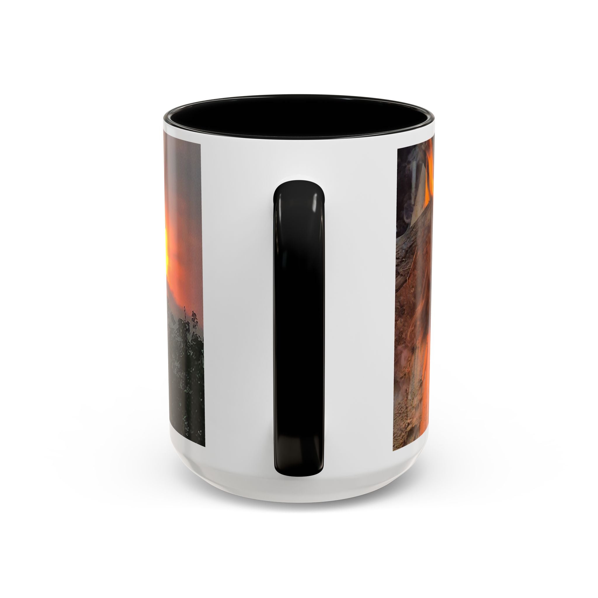 Sunset Bird Accent Coffee Mug — 'Upsindown' Logo Sunrise Scene, 11/15 oz