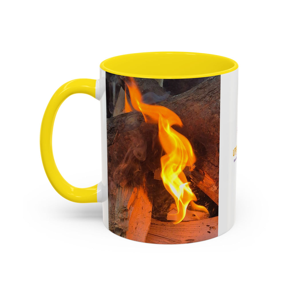 Sunset Bird Accent Coffee Mug — 'Upsindown' Logo Sunrise Scene, 11/15 oz