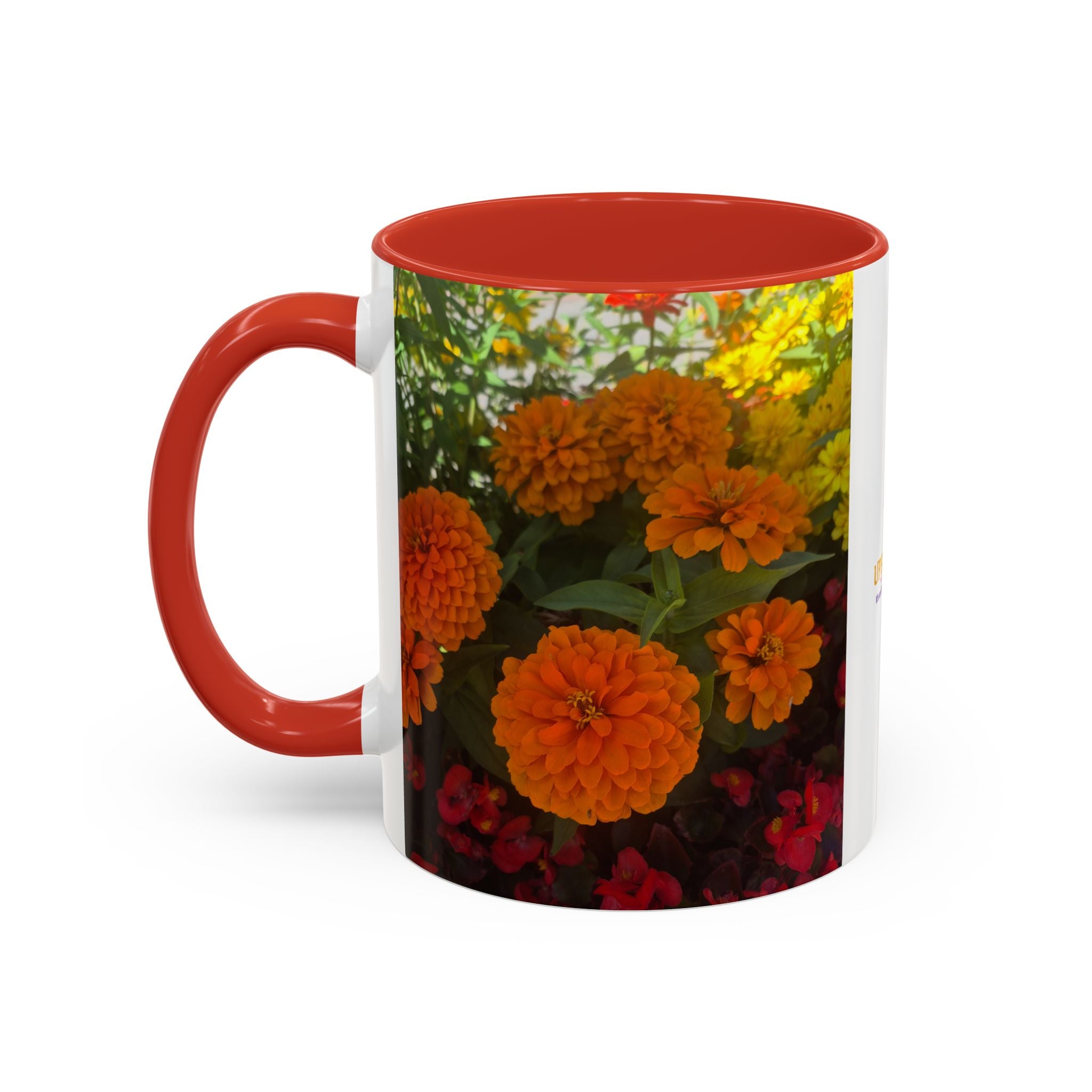 Accent Coffee Mug - Red Rose Floral Photo with Upsundown Logo (11/15oz)