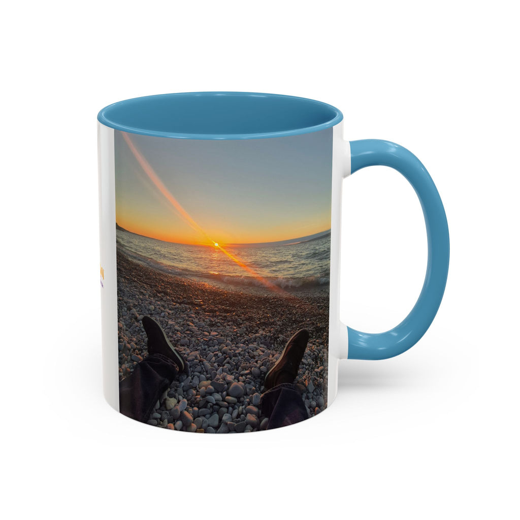 Sunset Beach Photo Accent Coffee Mug — 'UPSUNDOWN' Logo 11/15oz