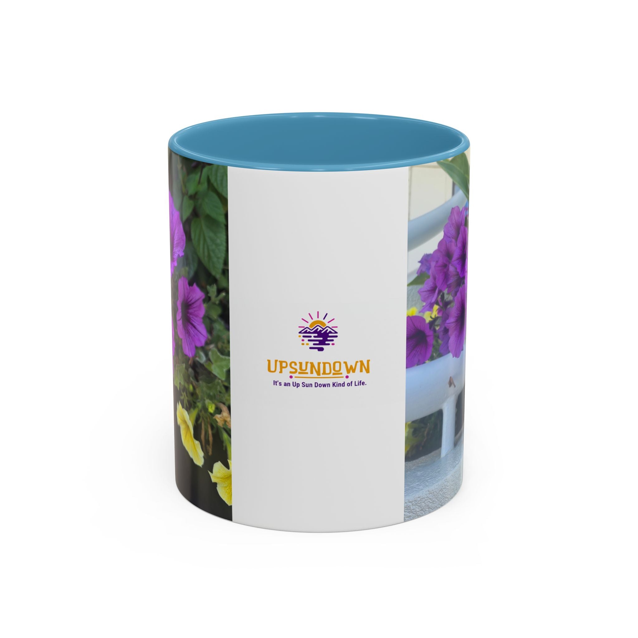 Floral Accent Coffee Mug — "Upsundown" Logo 11/15oz
