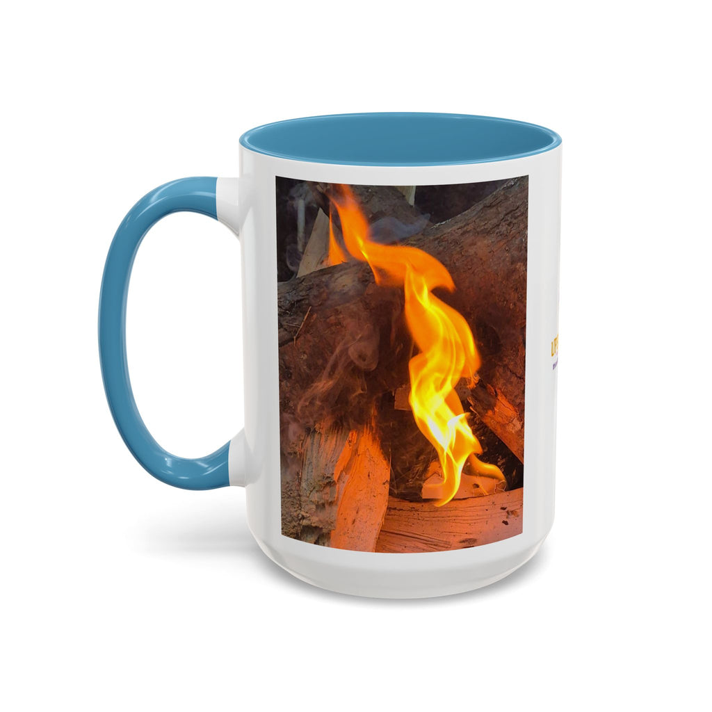 Sunset Bird Accent Coffee Mug — 'Upsindown' Logo Sunrise Scene, 11/15 oz