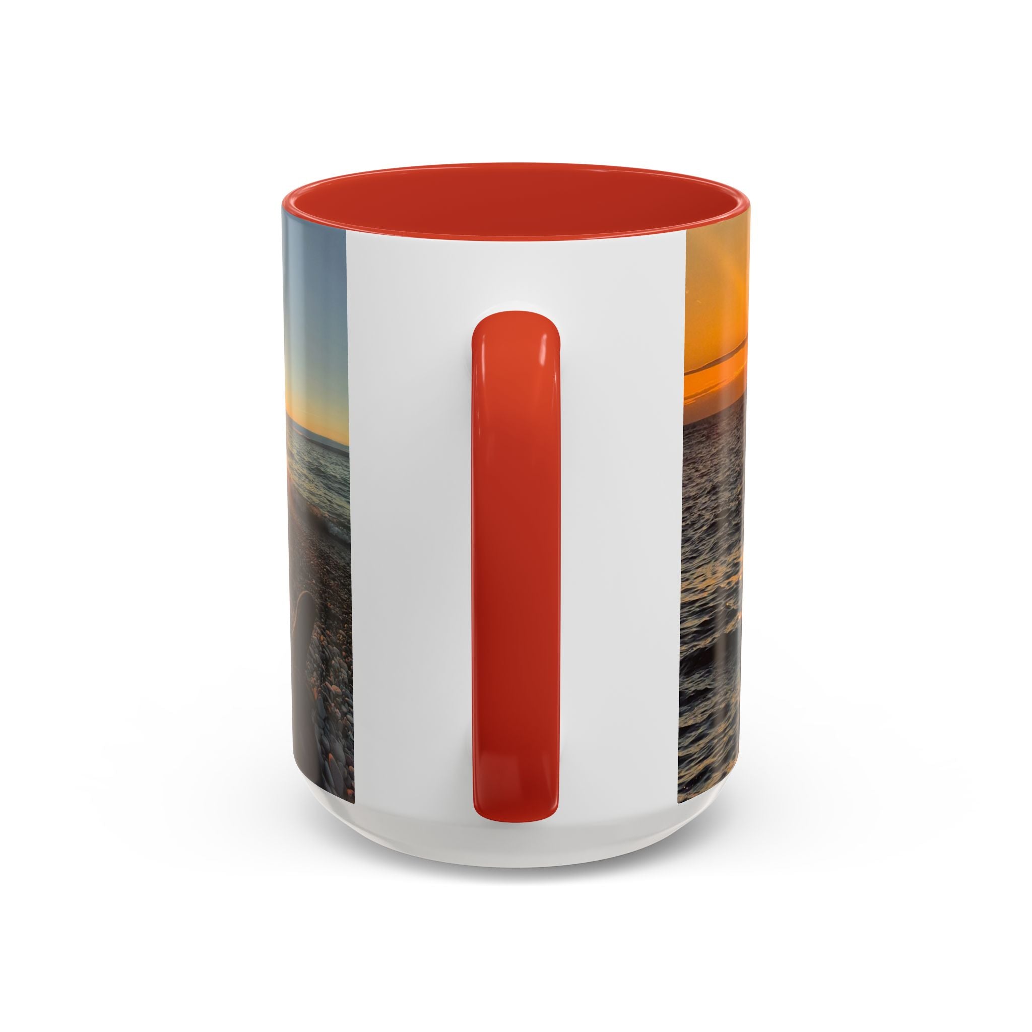 Sunset Beach Photo Accent Coffee Mug — 'UPSUNDOWN' Logo 11/15oz