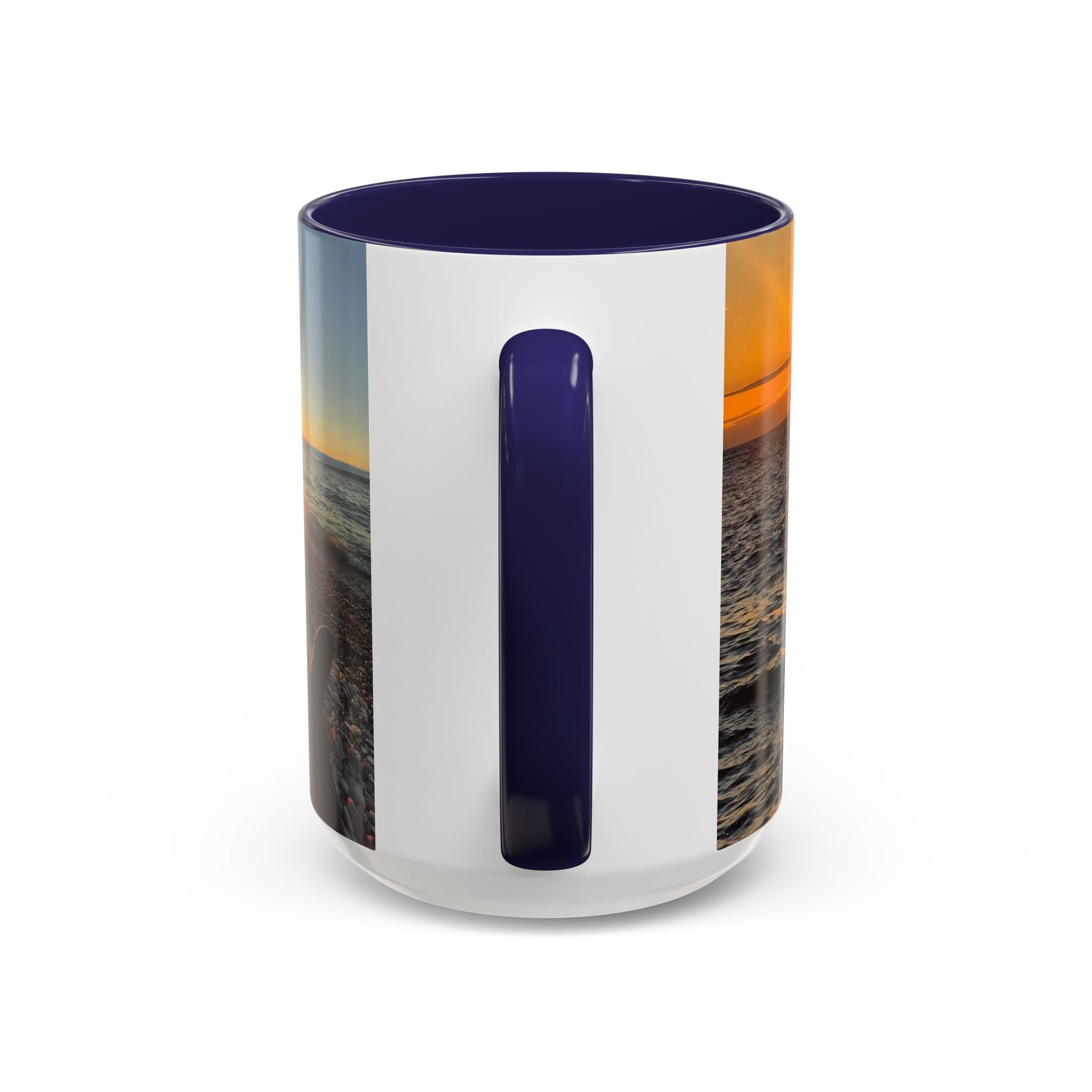 Sunset Beach Photo Accent Coffee Mug — 'UPSUNDOWN' Logo 11/15oz