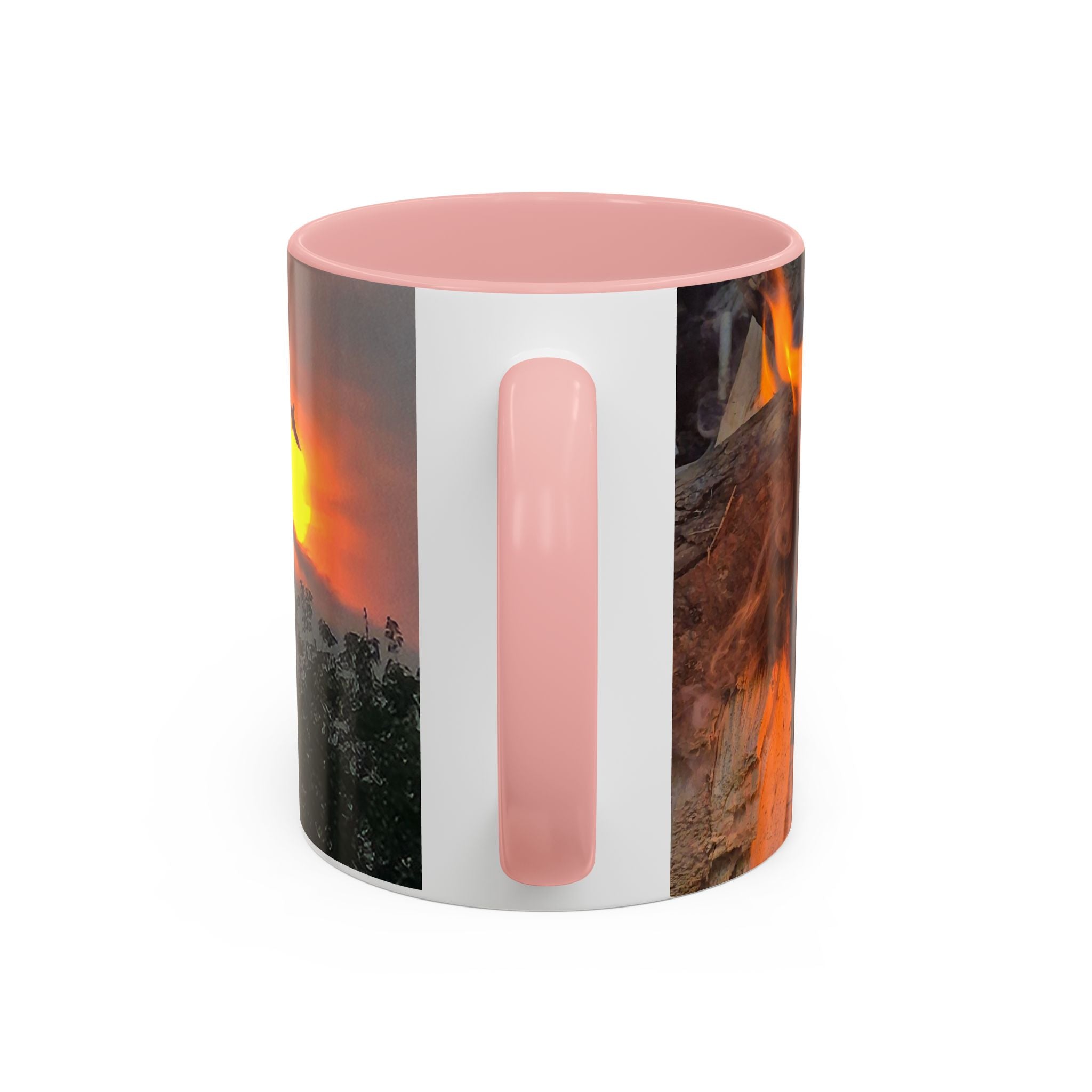 Sunset Bird Accent Coffee Mug — 'Upsindown' Logo Sunrise Scene, 11/15 oz