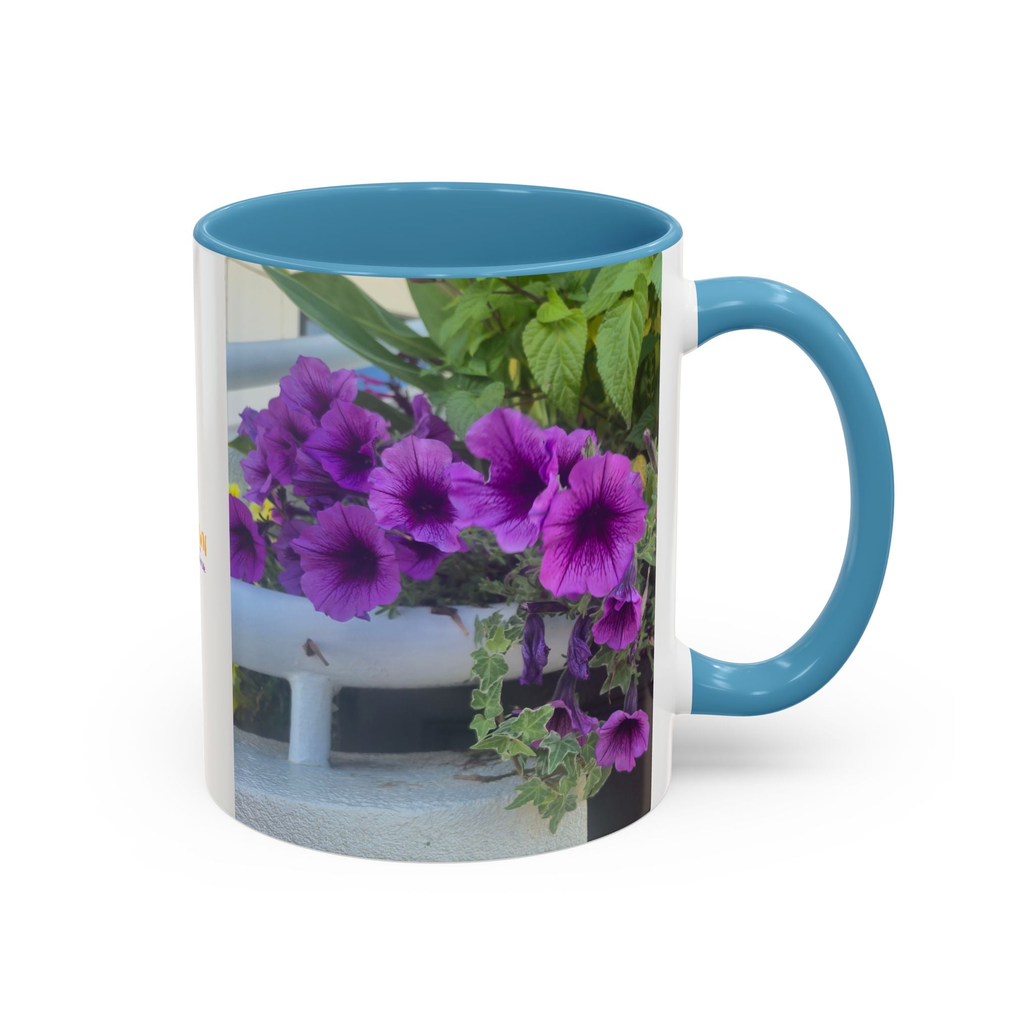 Floral Accent Coffee Mug — "Upsundown" Logo 11/15oz