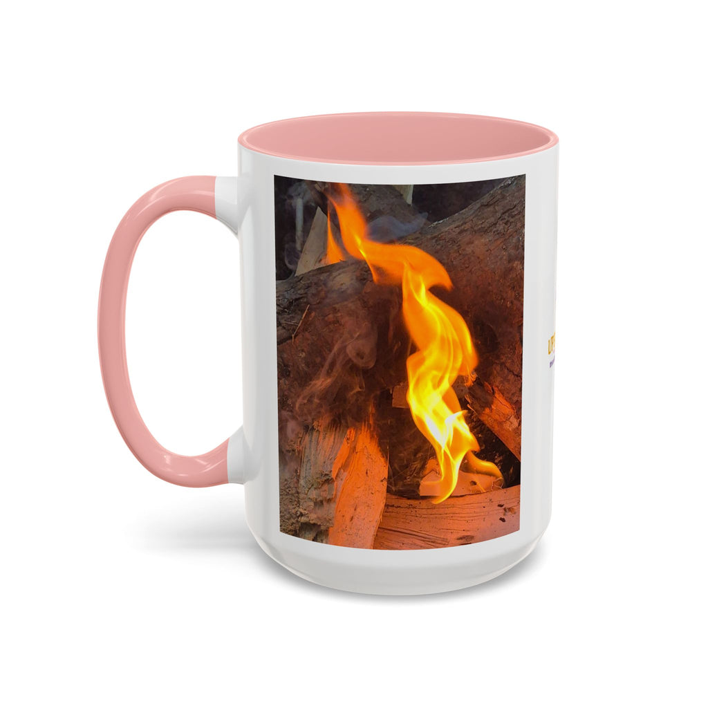 Sunset Bird Accent Coffee Mug — 'Upsindown' Logo Sunrise Scene, 11/15 oz