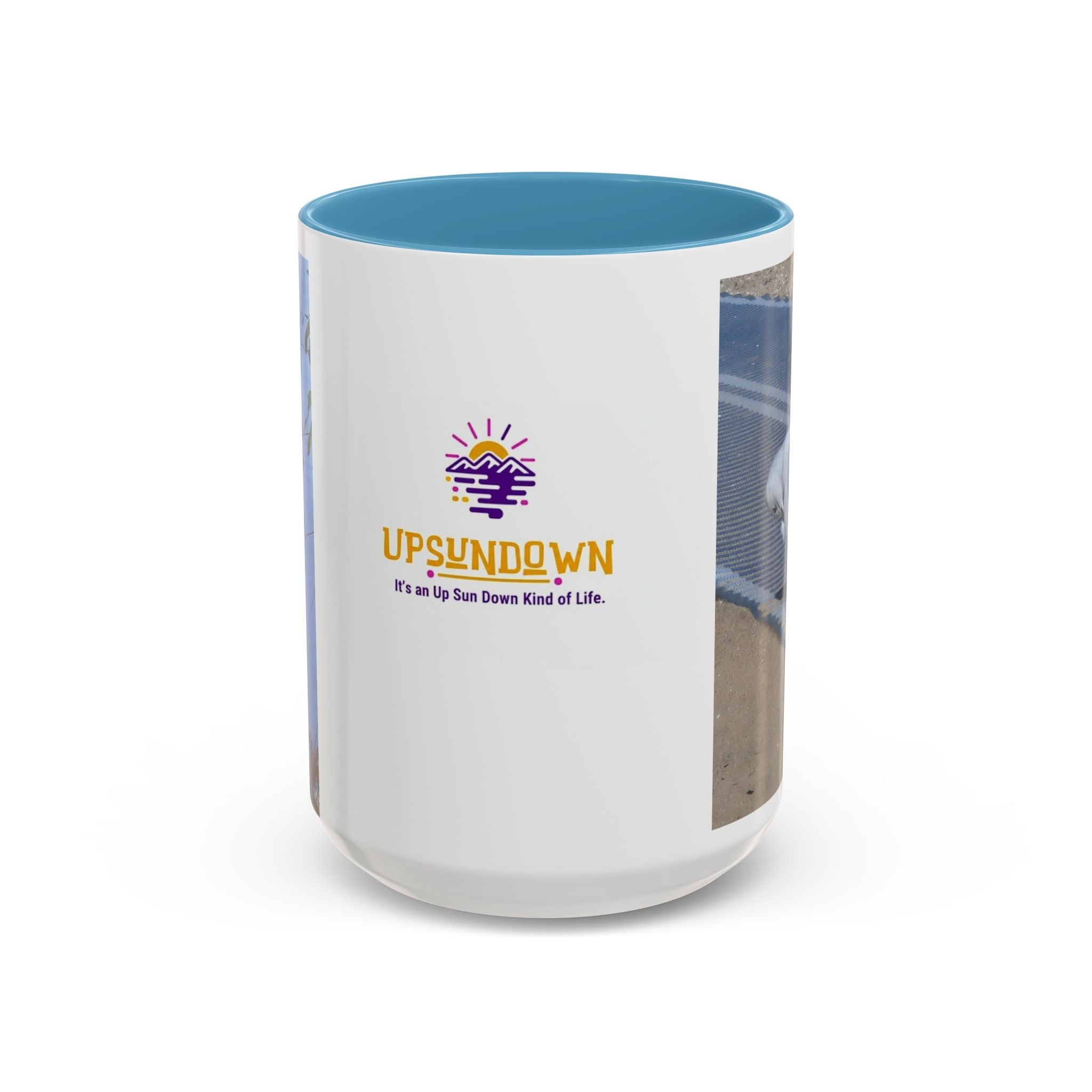 Accent Coffee Mug — 'UpSundown' Scenic Seagull Beach Coffee Mug (11/15oz)