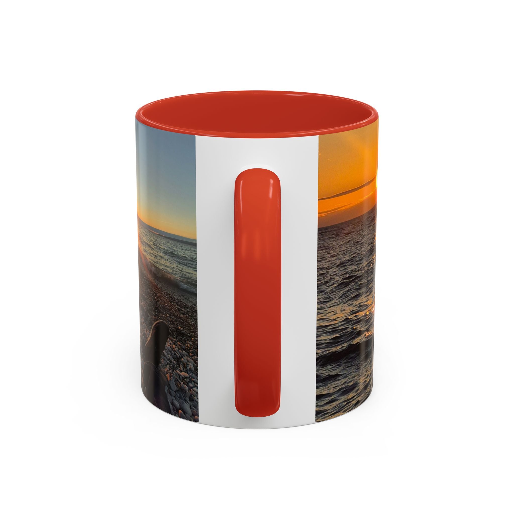 Sunset Beach Photo Accent Coffee Mug — 'UPSUNDOWN' Logo 11/15oz