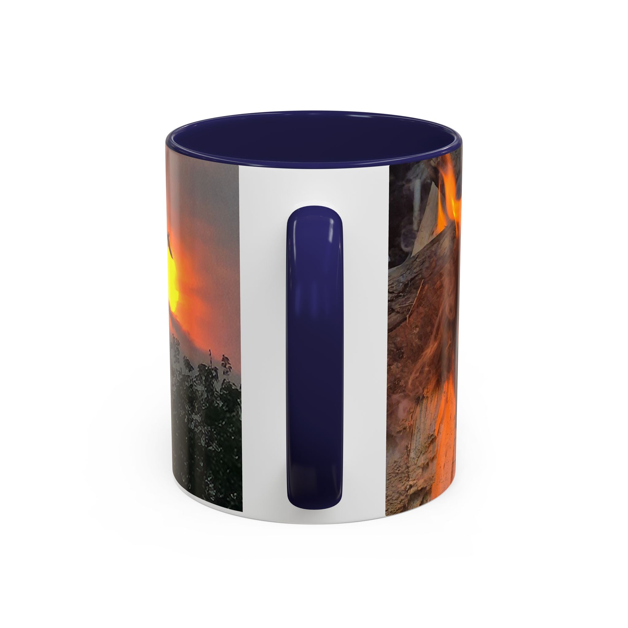 Sunset Bird Accent Coffee Mug — 'Upsindown' Logo Sunrise Scene, 11/15 oz