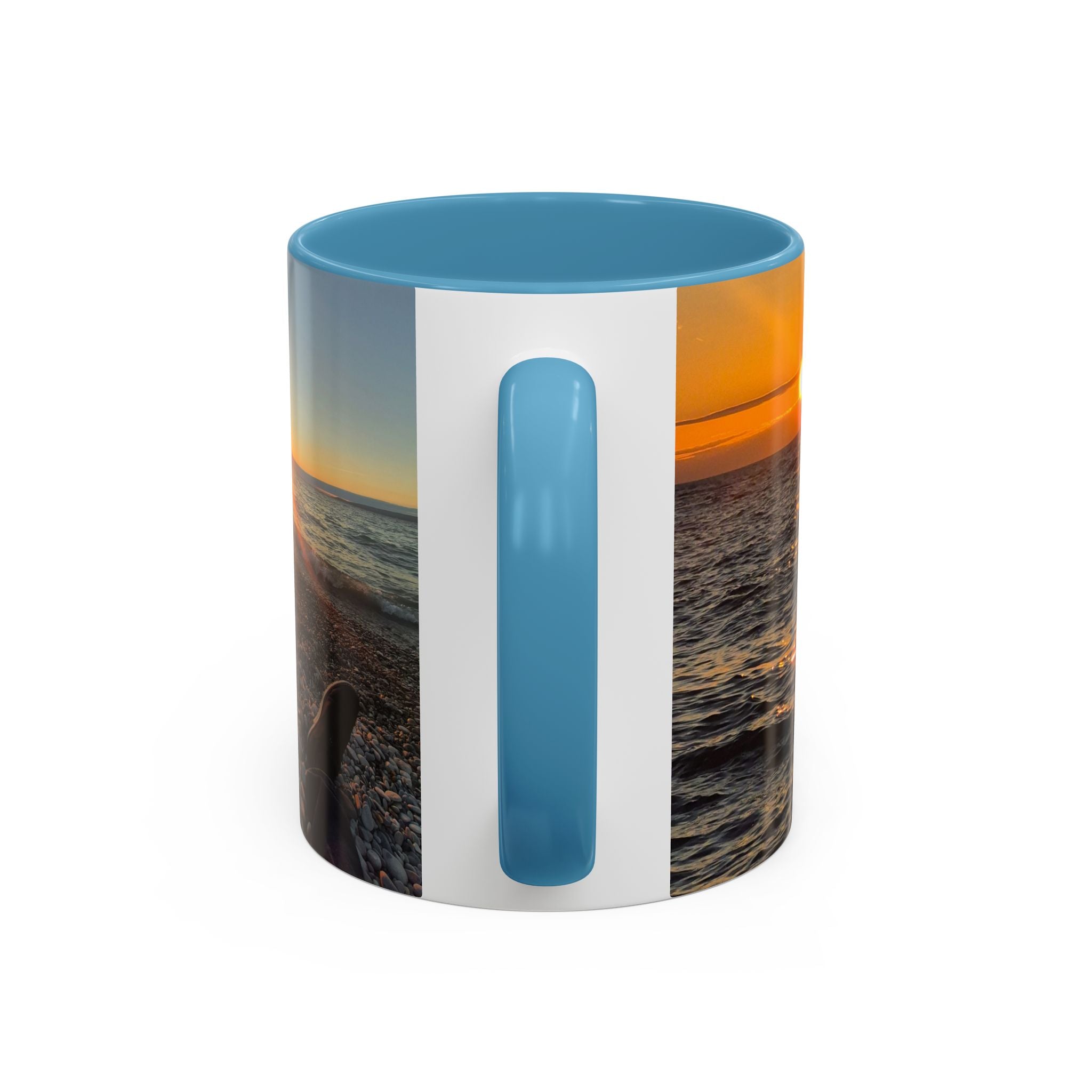 Sunset Beach Photo Accent Coffee Mug — 'UPSUNDOWN' Logo 11/15oz