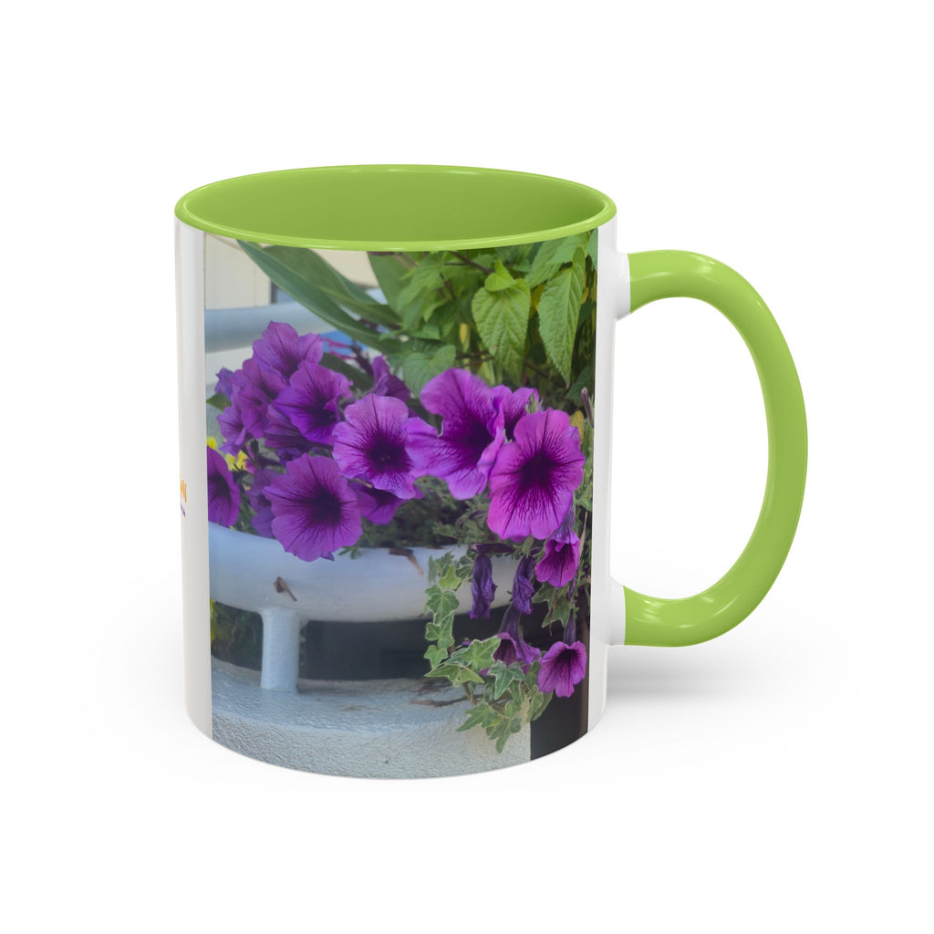 Floral Accent Coffee Mug — "Upsundown" Logo 11/15oz