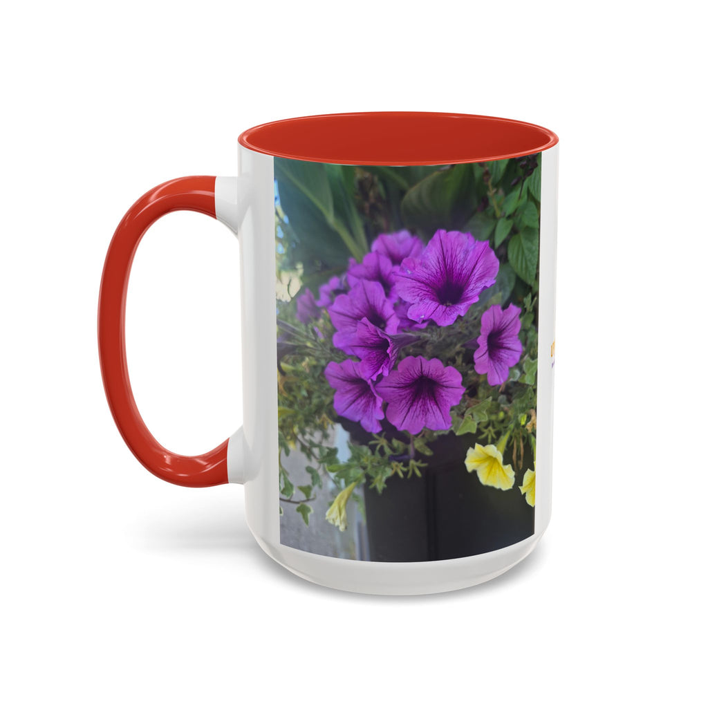 Floral Accent Coffee Mug — "Upsundown" Logo 11/15oz
