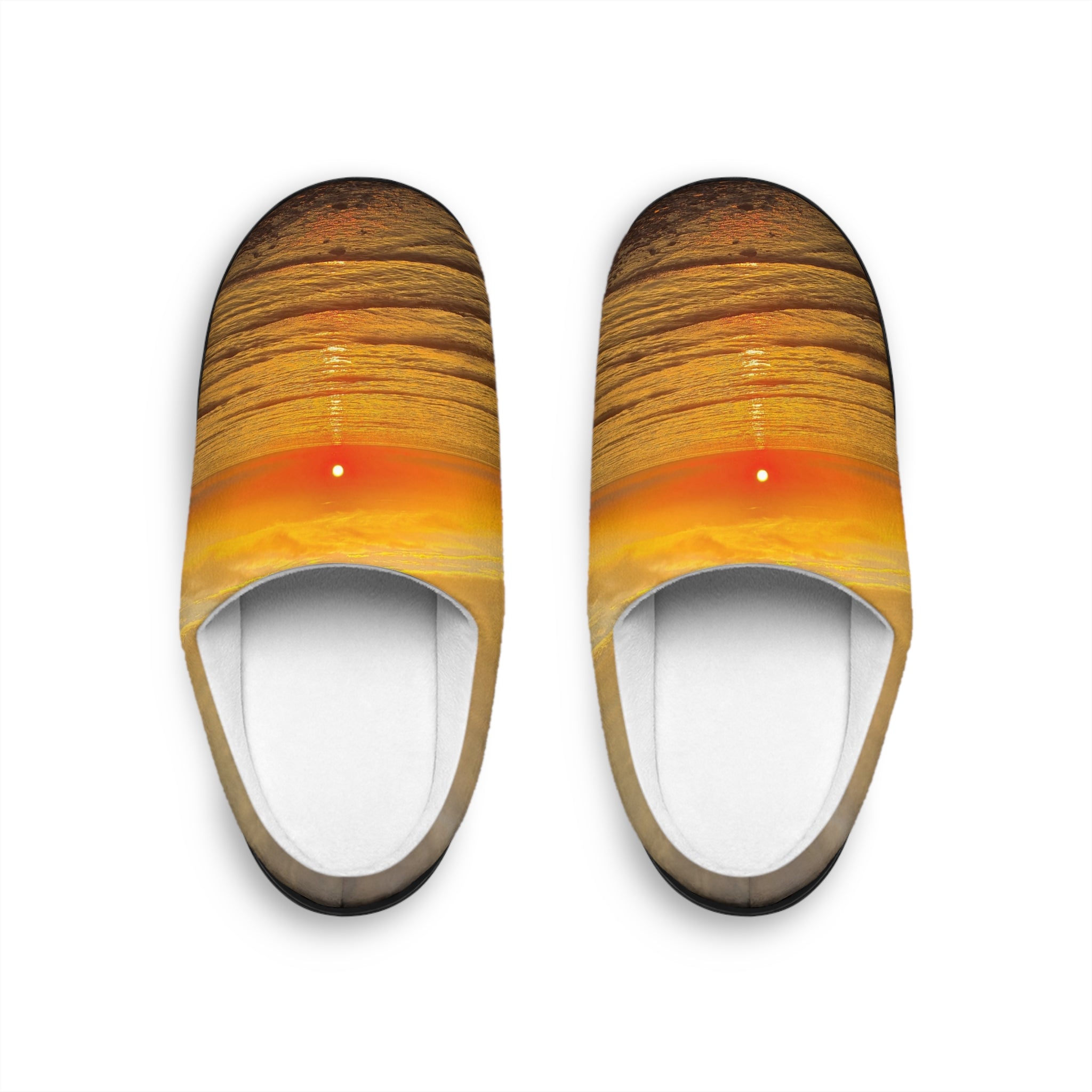 Sunset Waves Men's Indoor Slippers — Warm Orange Beach Print