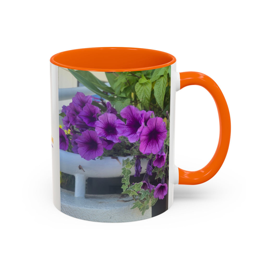 Floral Accent Coffee Mug — "Upsundown" Logo 11/15oz