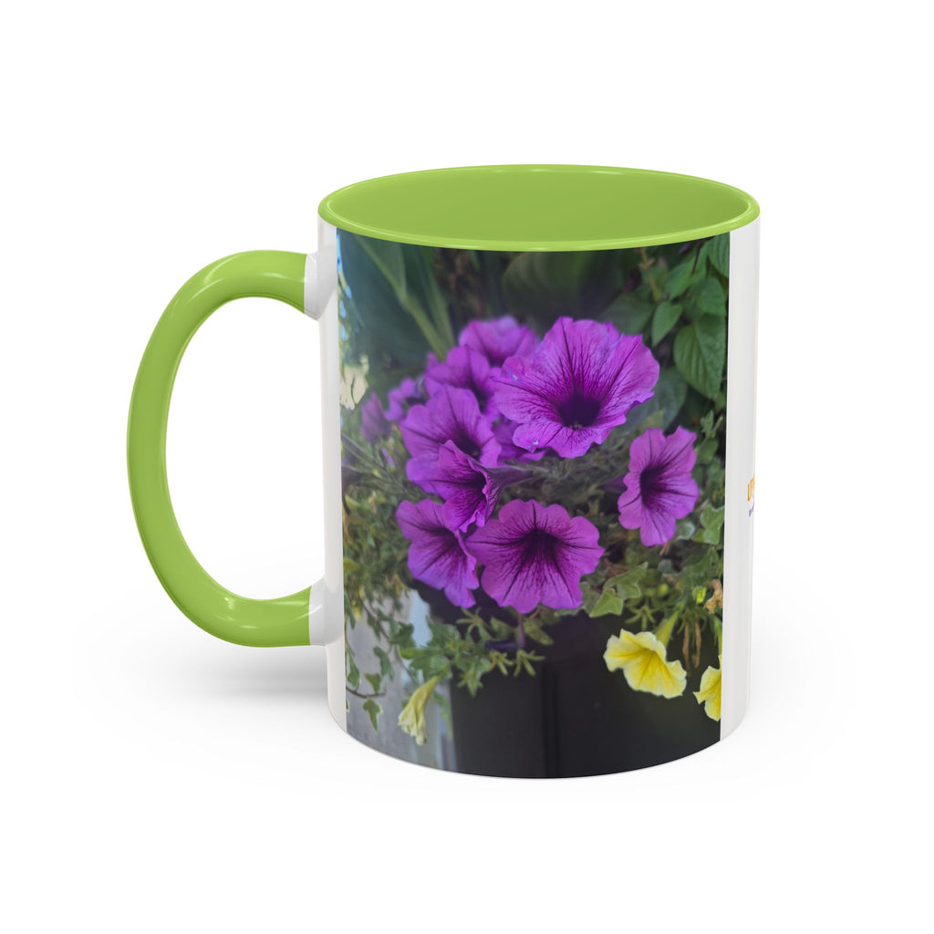 Floral Accent Coffee Mug — "Upsundown" Logo 11/15oz