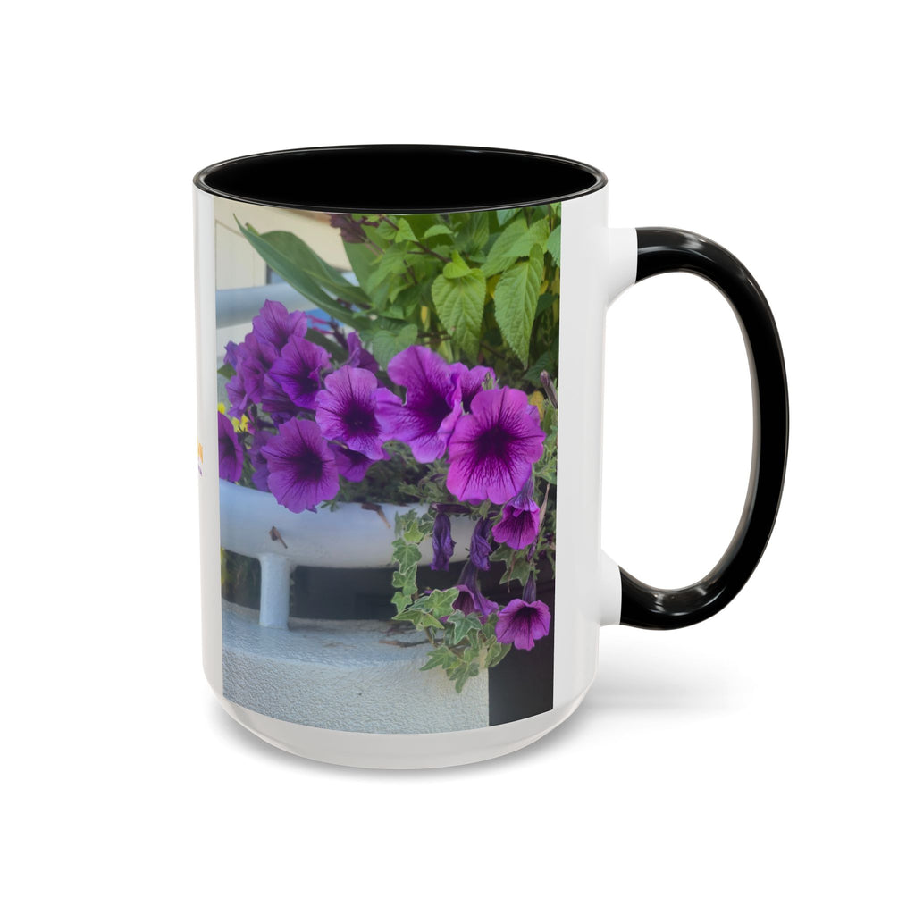 Floral Accent Coffee Mug — "Upsundown" Logo 11/15oz