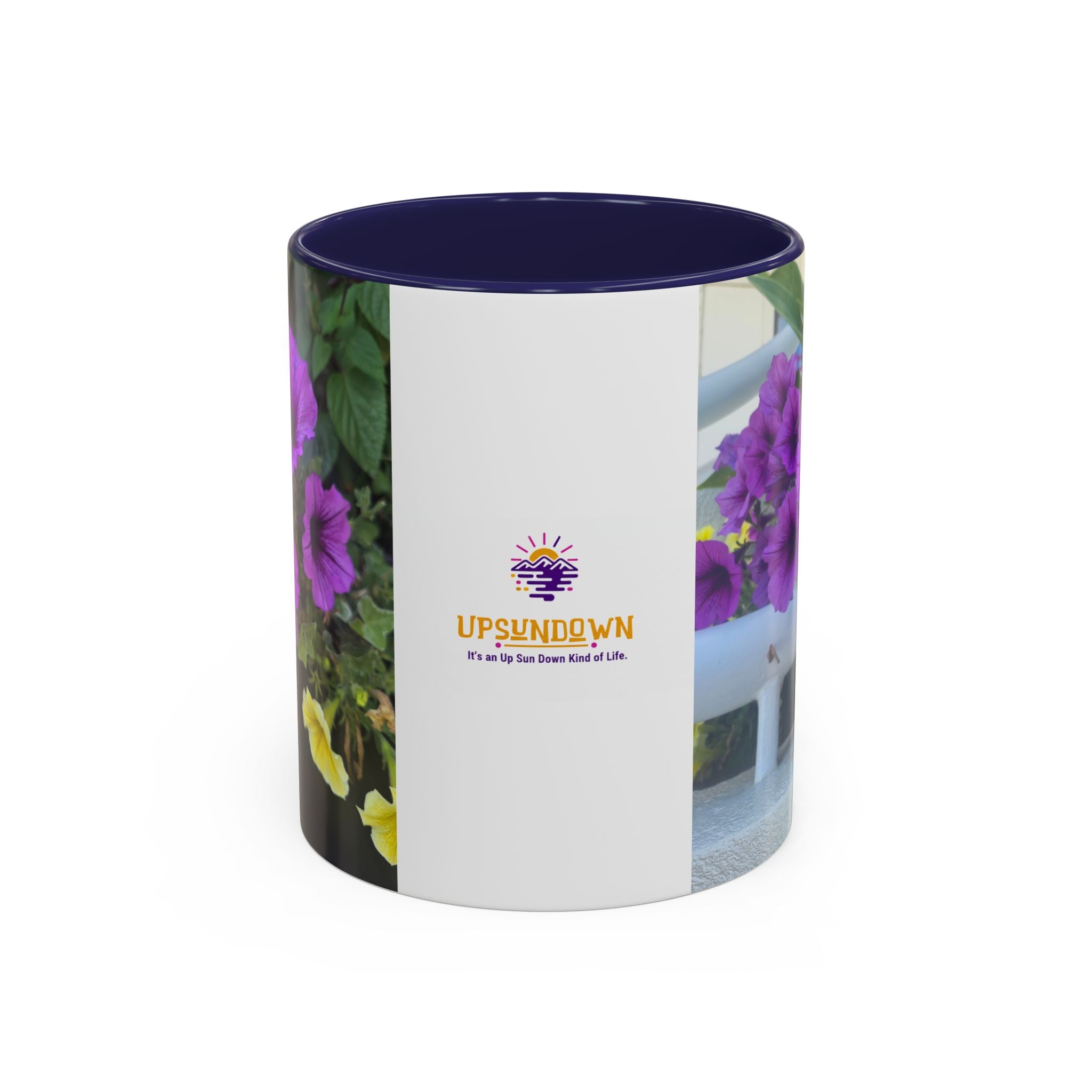 Floral Accent Coffee Mug — "Upsundown" Logo 11/15oz