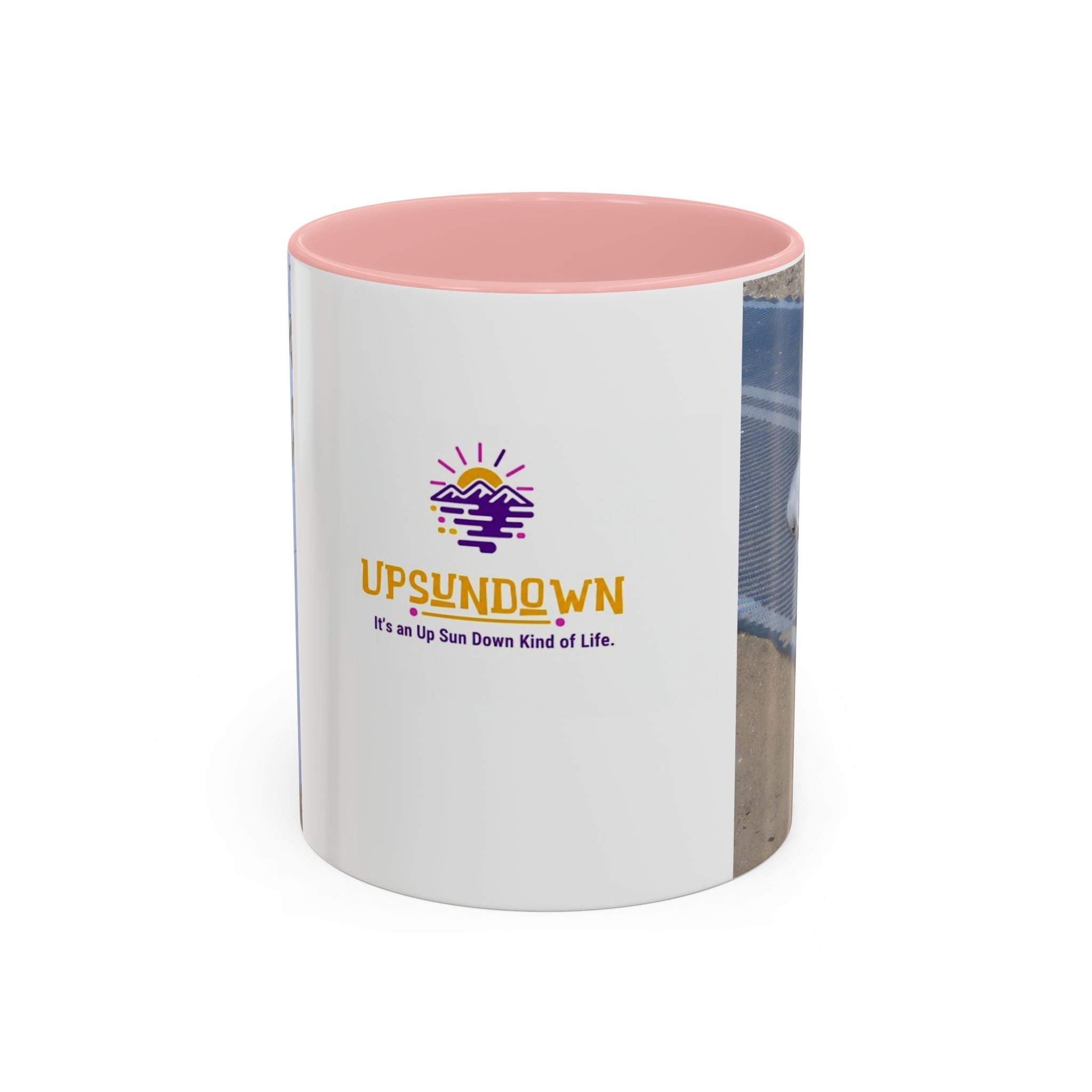 Accent Coffee Mug — 'UpSundown' Scenic Seagull Beach Coffee Mug (11/15oz)
