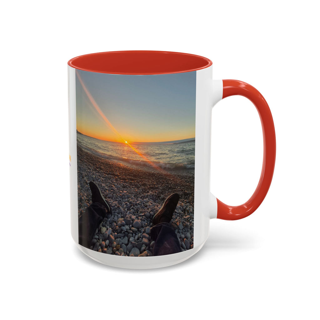 Sunset Beach Photo Accent Coffee Mug — 'UPSUNDOWN' Logo 11/15oz