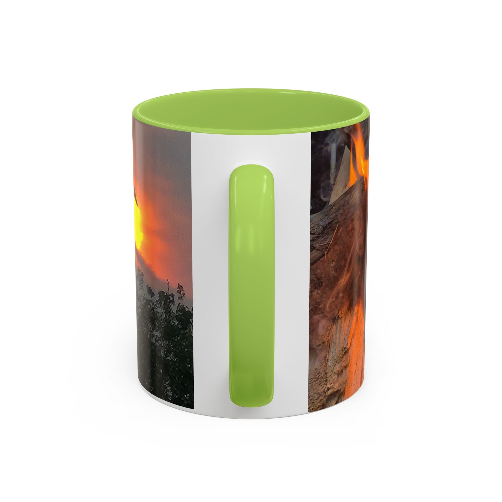 Sunset Bird Accent Coffee Mug — 'Upsindown' Logo Sunrise Scene, 11/15 oz